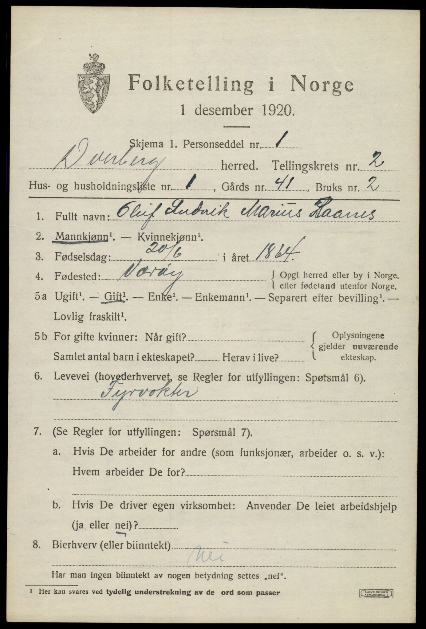 SAT, 1920 census for Dverberg, 1920, p. 2692