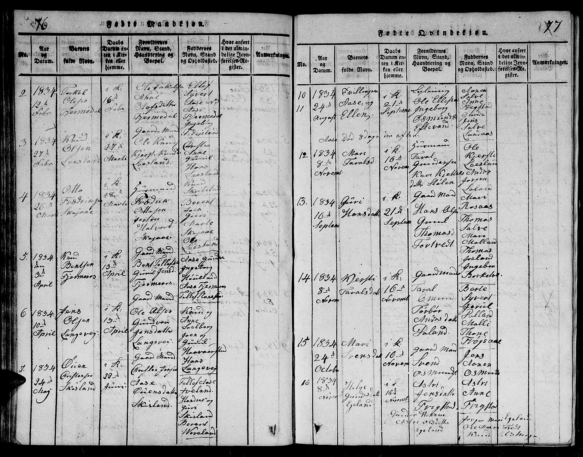 Evje sokneprestkontor, SAK/1111-0008/F/Fb/Fbc/L0001: Parish register (copy) no. B 1, 1816-1836, p. 76-77