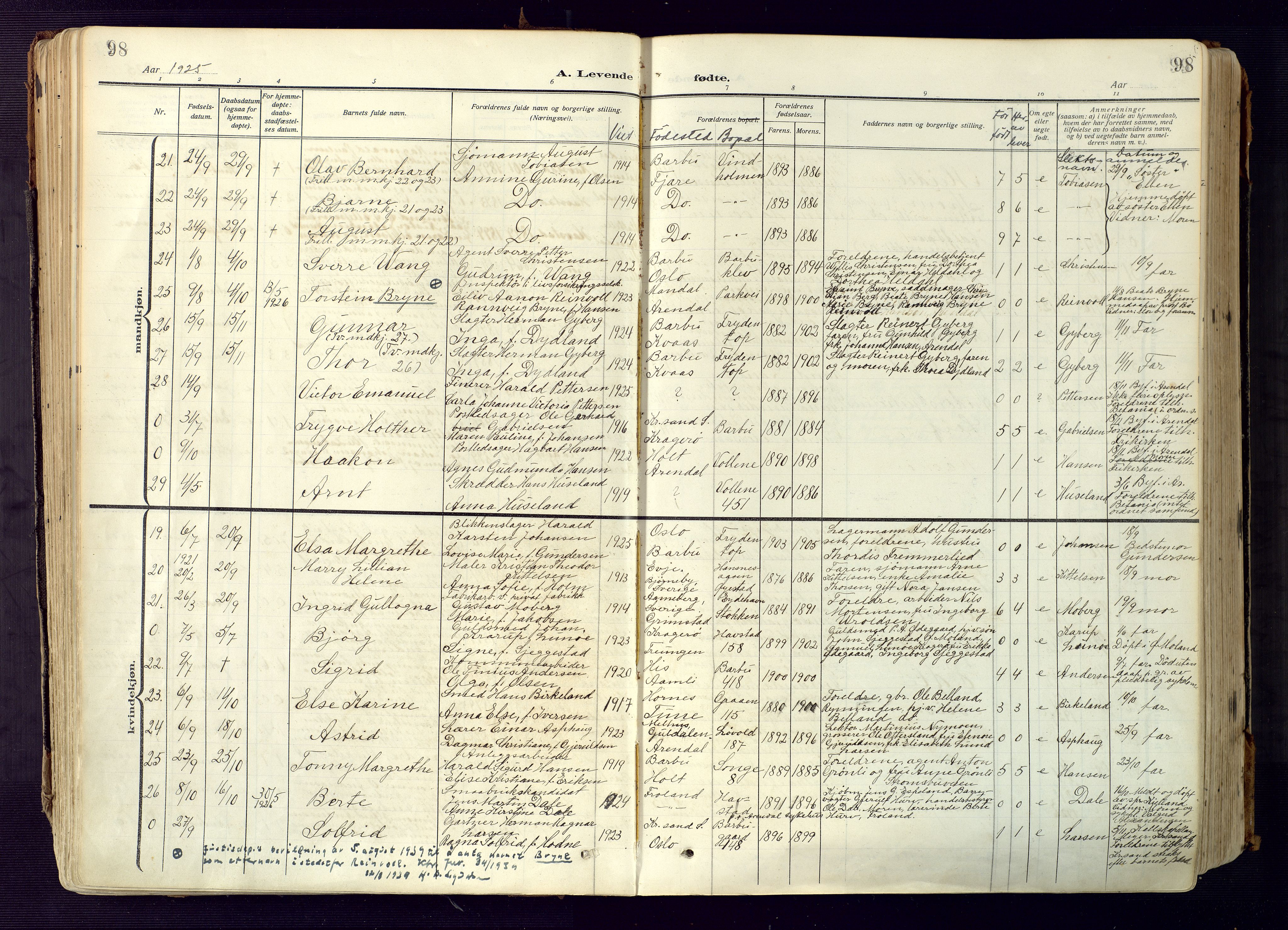 Barbu sokneprestkontor, SAK/1111-0003/F/Fa/L0006: Parish register (official) no. A 6, 1910-1929, p. 98