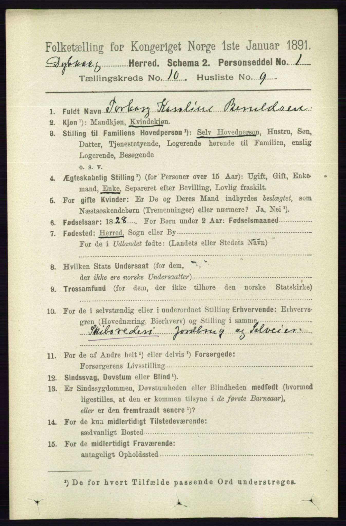 RA, 1891 census for 0915 Dypvåg, 1891, p. 3757