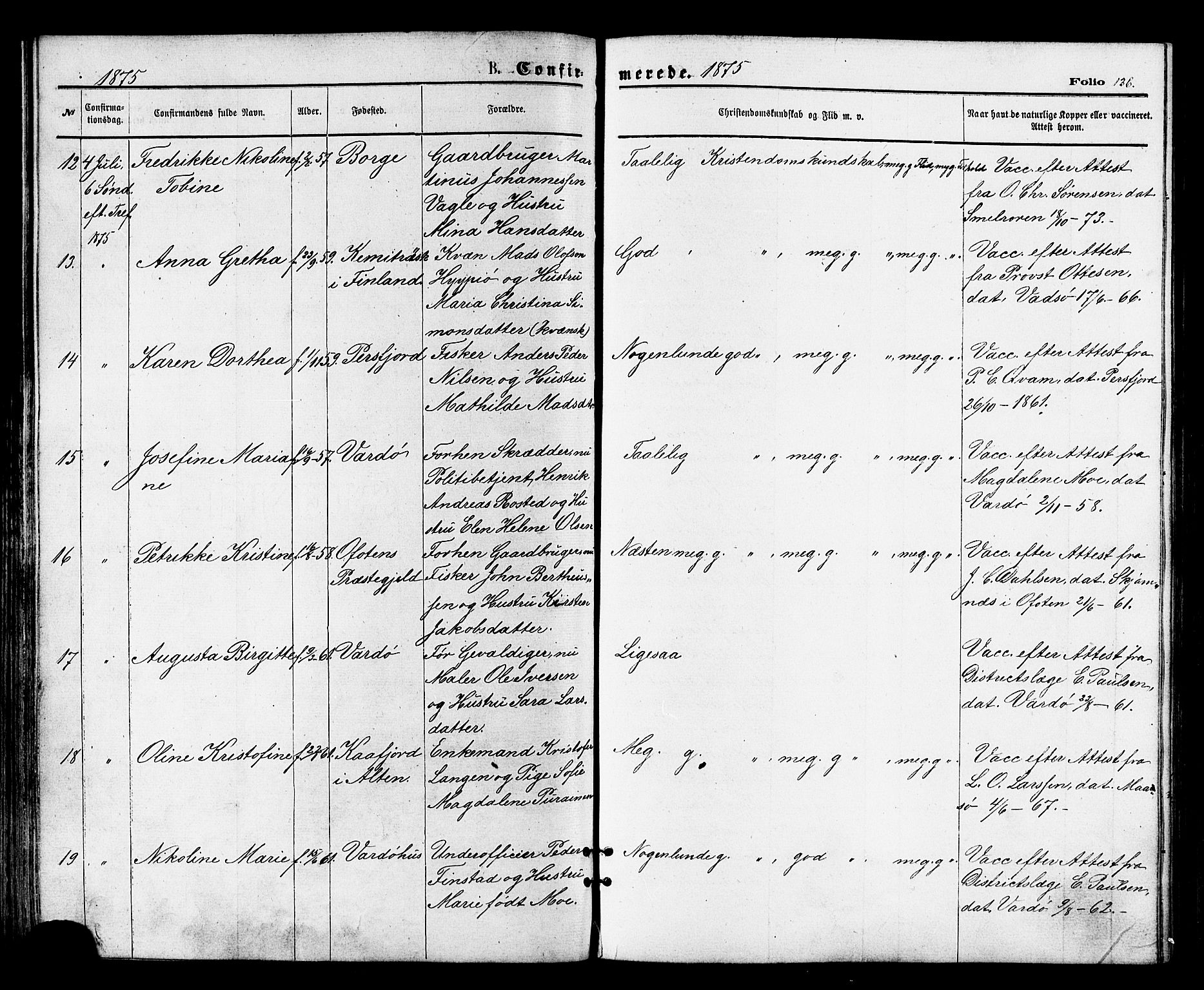 Vardø sokneprestkontor, SATØ/S-1332/H/Ha/L0005kirke: Parish register (official) no. 5, 1872-1878, p. 136
