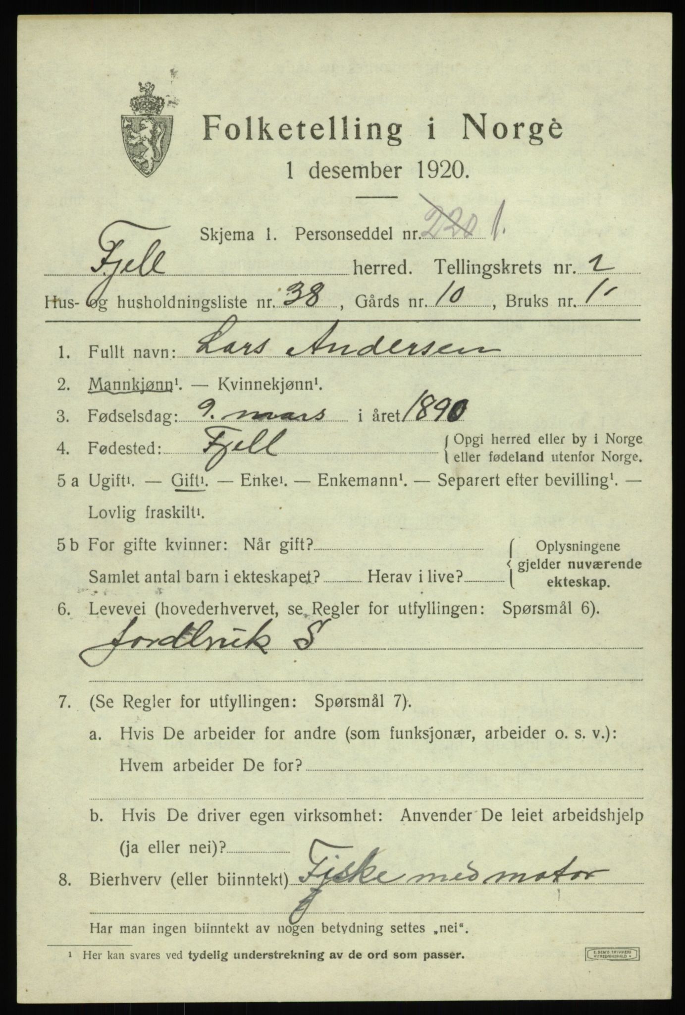 SAB, 1920 census for Fjell, 1920, p. 2688