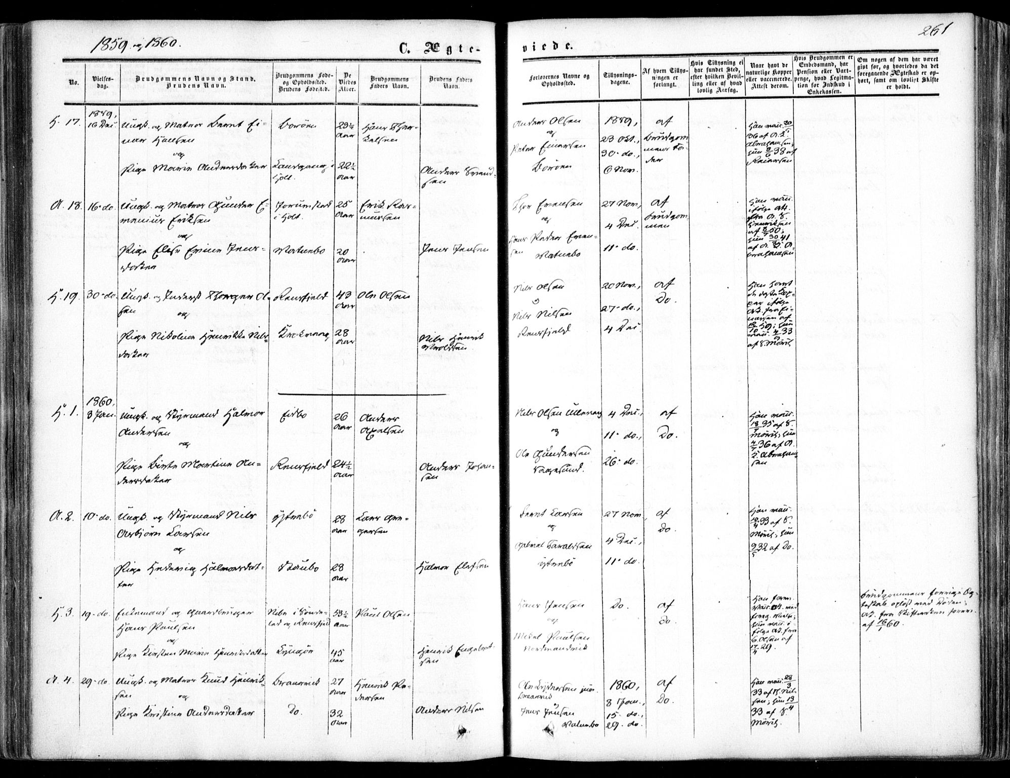 Dypvåg sokneprestkontor, SAK/1111-0007/F/Fa/Faa/L0006: Parish register (official) no. A 6, 1855-1872, p. 261