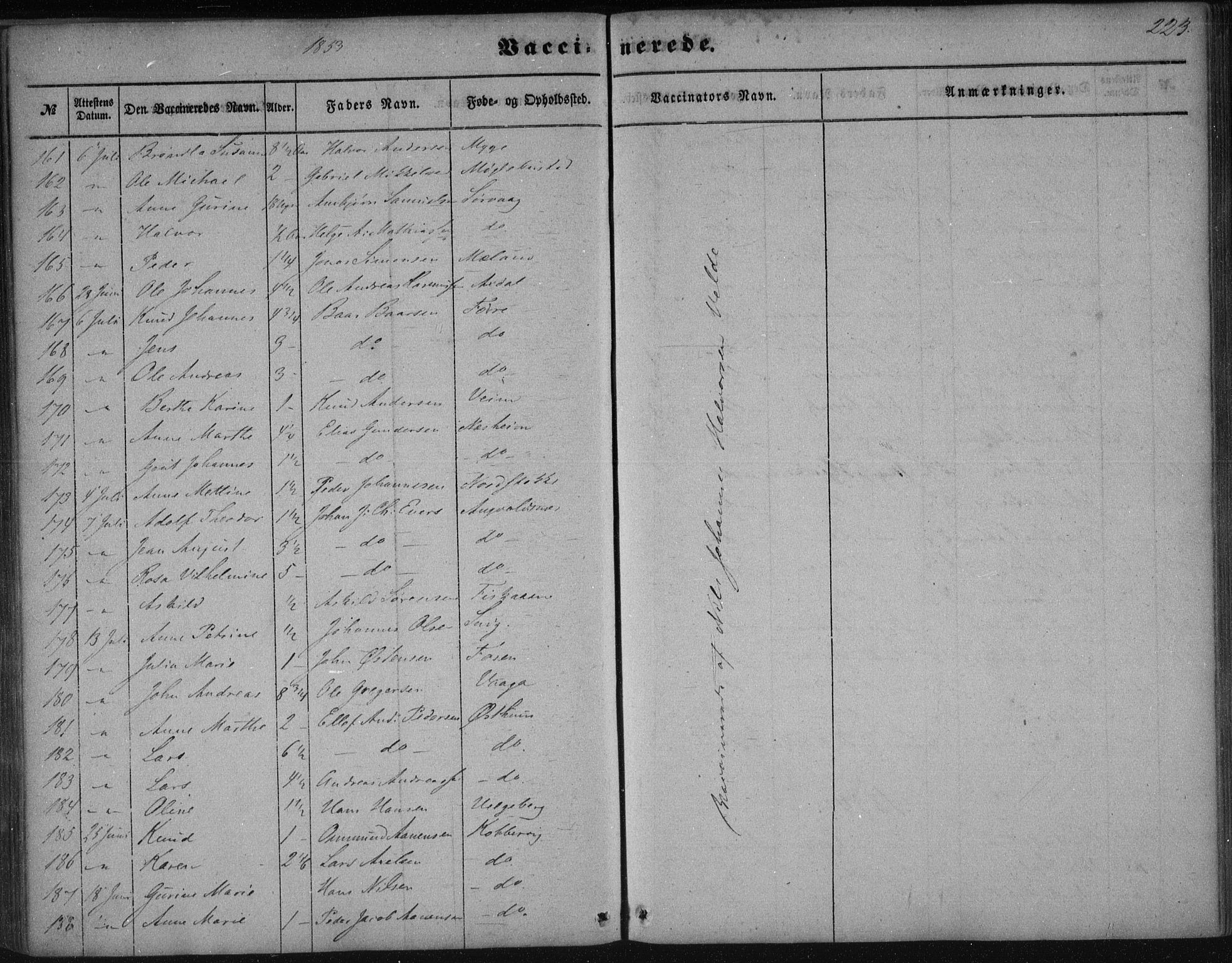 Avaldsnes sokneprestkontor, AV/SAST-A -101851/H/Ha/Haa/L0009: Parish register (official) no. A 9, 1853-1865, p. 223