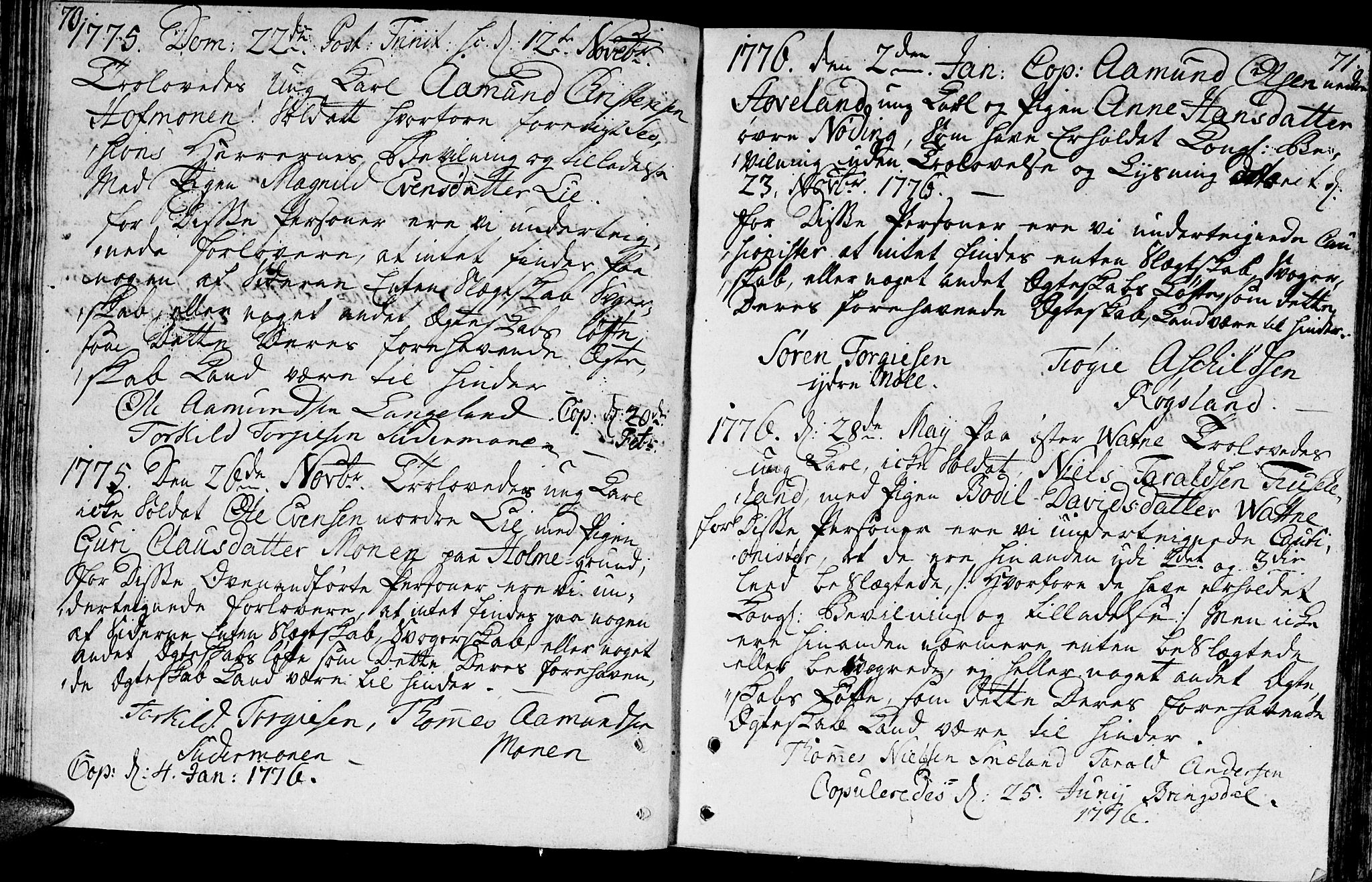 Holum sokneprestkontor, SAK/1111-0022/F/Fa/Faa/L0001: Parish register (official) no. A 1, 1750-1802, p. 70-71