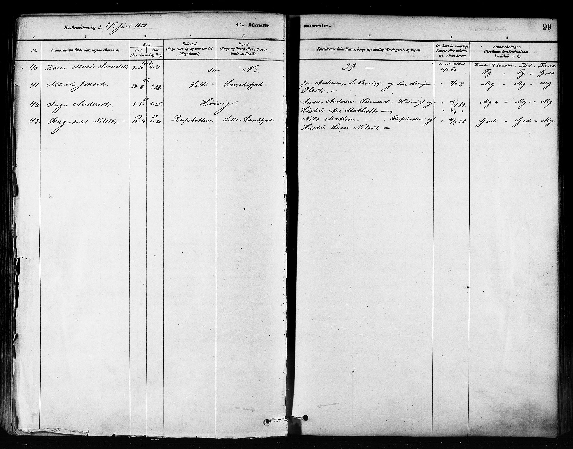Talvik sokneprestkontor, SATØ/S-1337/H/Ha/L0012kirke: Parish register (official) no. 12, 1878-1886, p. 99