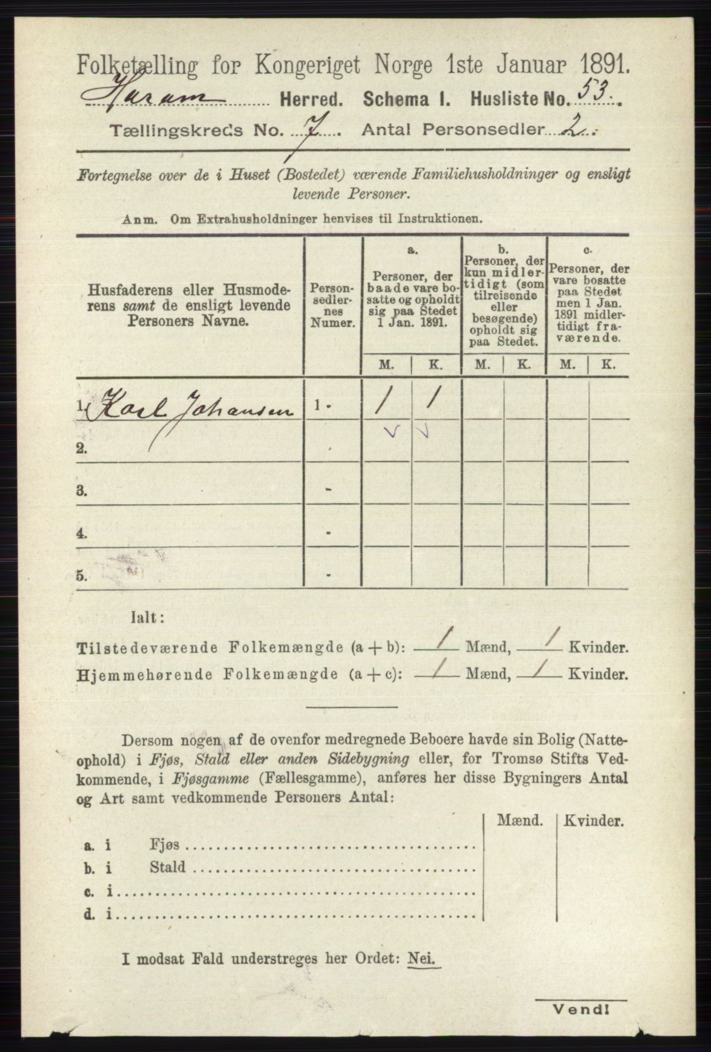 RA, 1891 census for 0628 Hurum, 1891, p. 2266