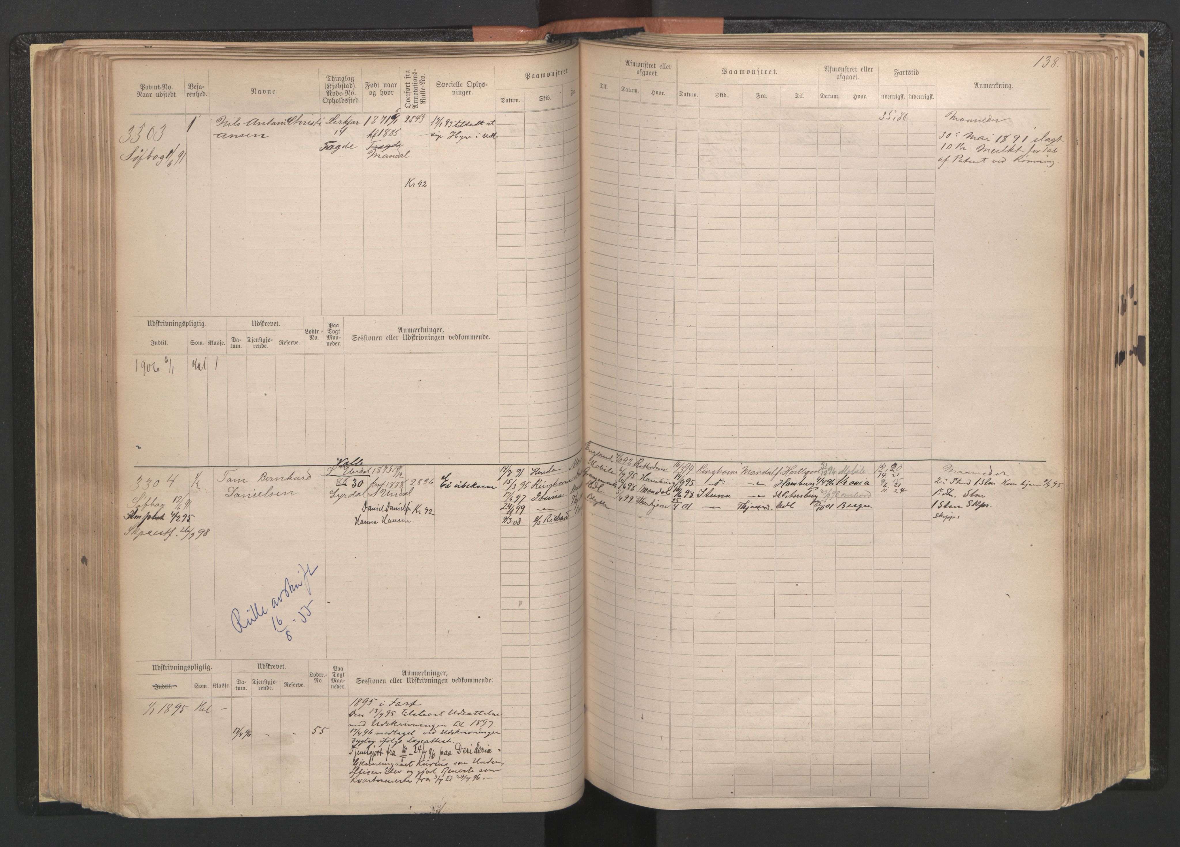 Mandal mønstringskrets, SAK/2031-0016/F/Fb/L0005: Hovedrulle nr 3033-3794, L-10, 1888-1940, p. 140