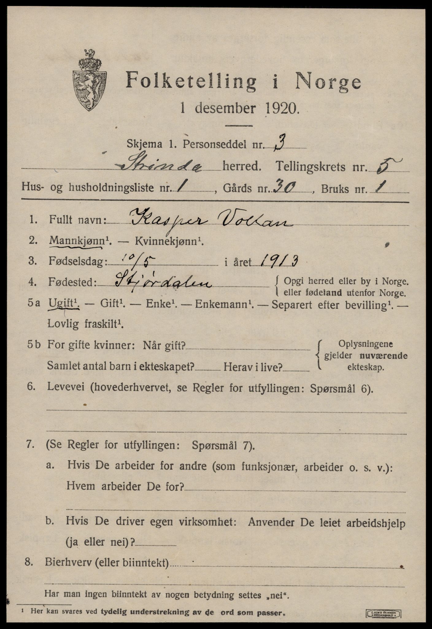 SAT, 1920 census for Strinda, 1920, p. 14148