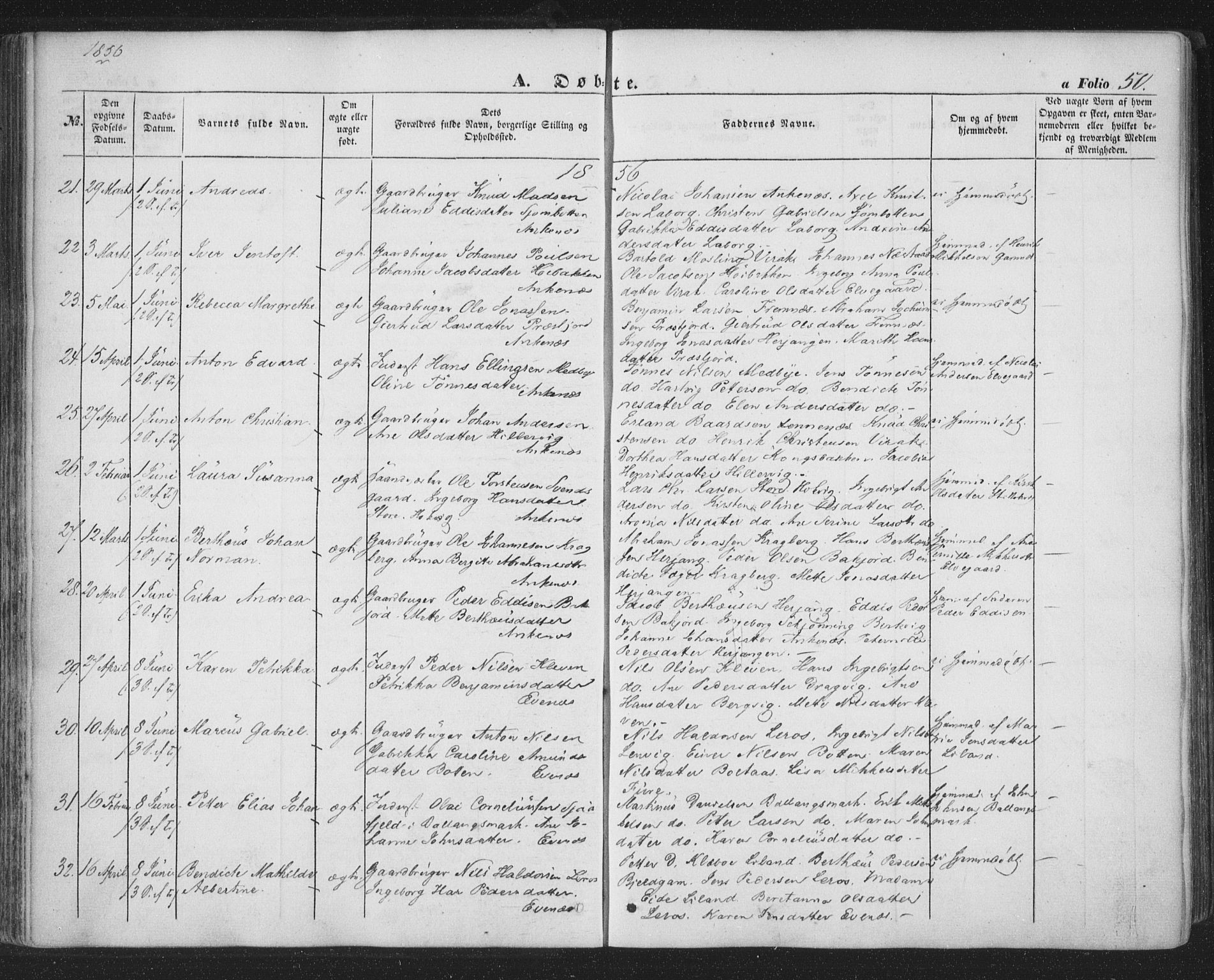 Ministerialprotokoller, klokkerbøker og fødselsregistre - Nordland, AV/SAT-A-1459/863/L0895: Parish register (official) no. 863A07, 1851-1860, p. 50