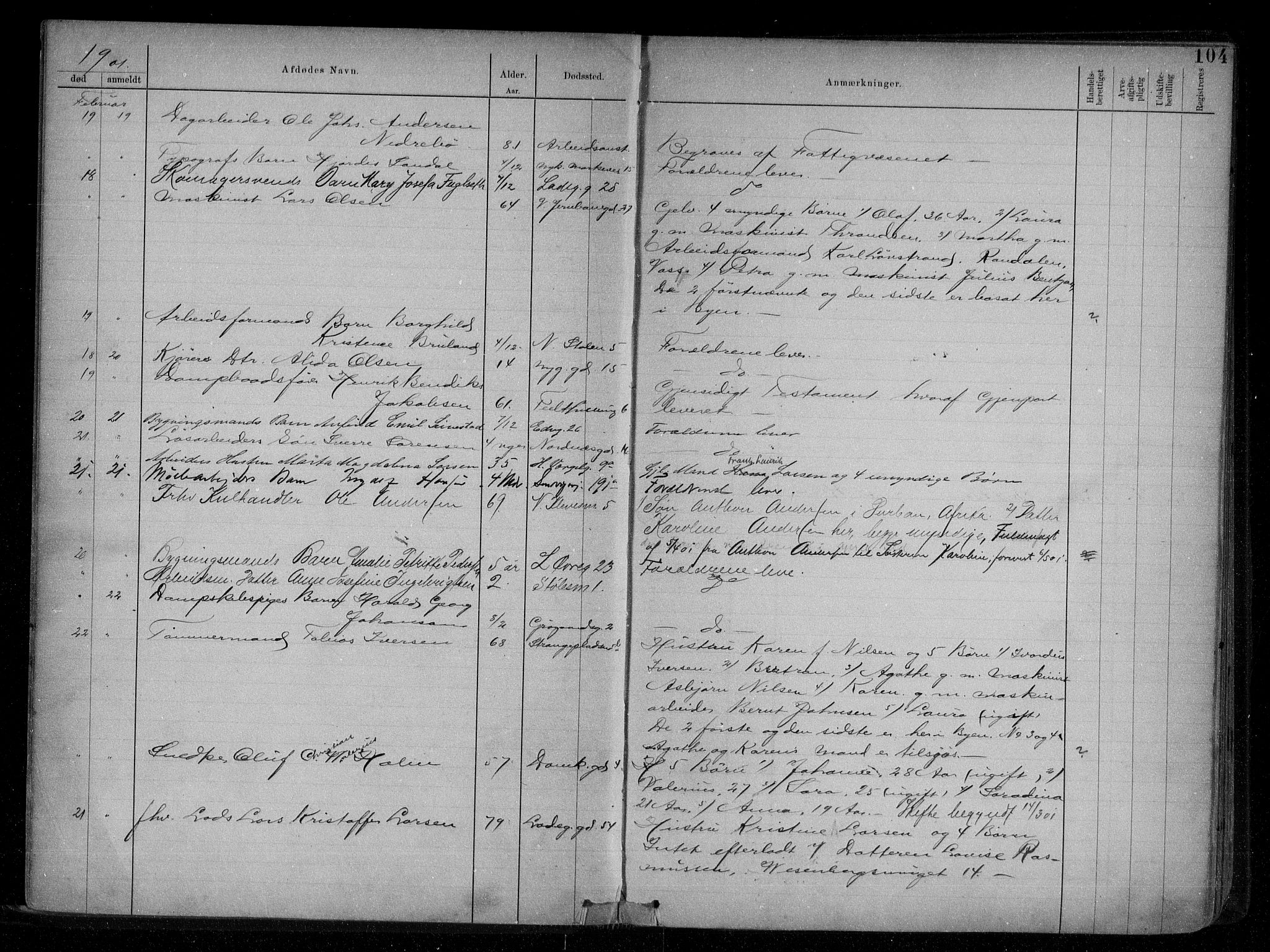 Byfogd og Byskriver i Bergen, AV/SAB-A-3401/06/06Na/L0007: Dødsfallsjournaler, 1898-1904, p. 103b-104a