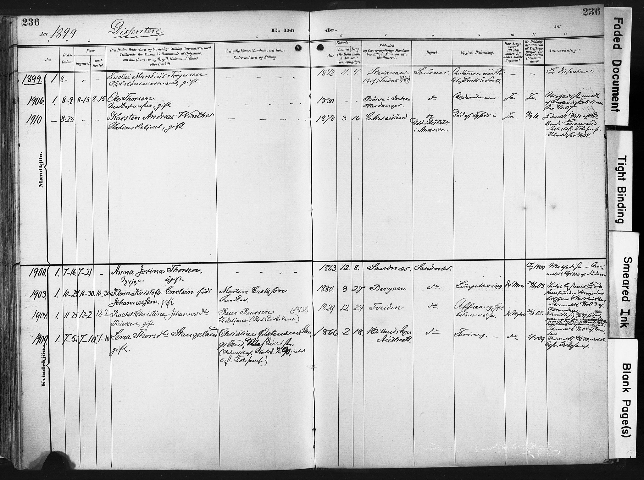 Høyland sokneprestkontor, SAST/A-101799/001/30BA/L0016: Parish register (official) no. A 16, 1899-1911, p. 236