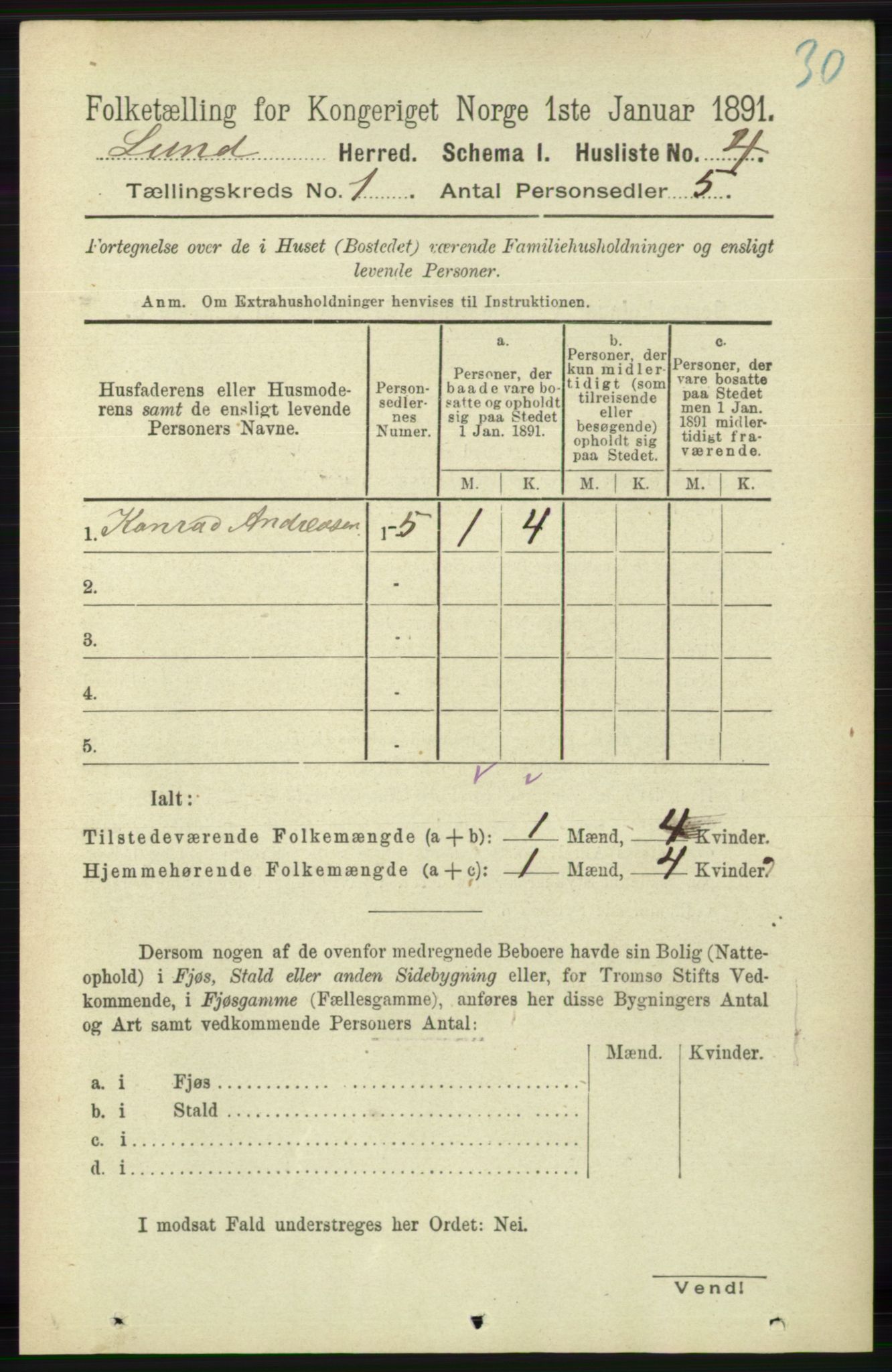 RA, 1891 census for 1112 Lund, 1891, p. 20