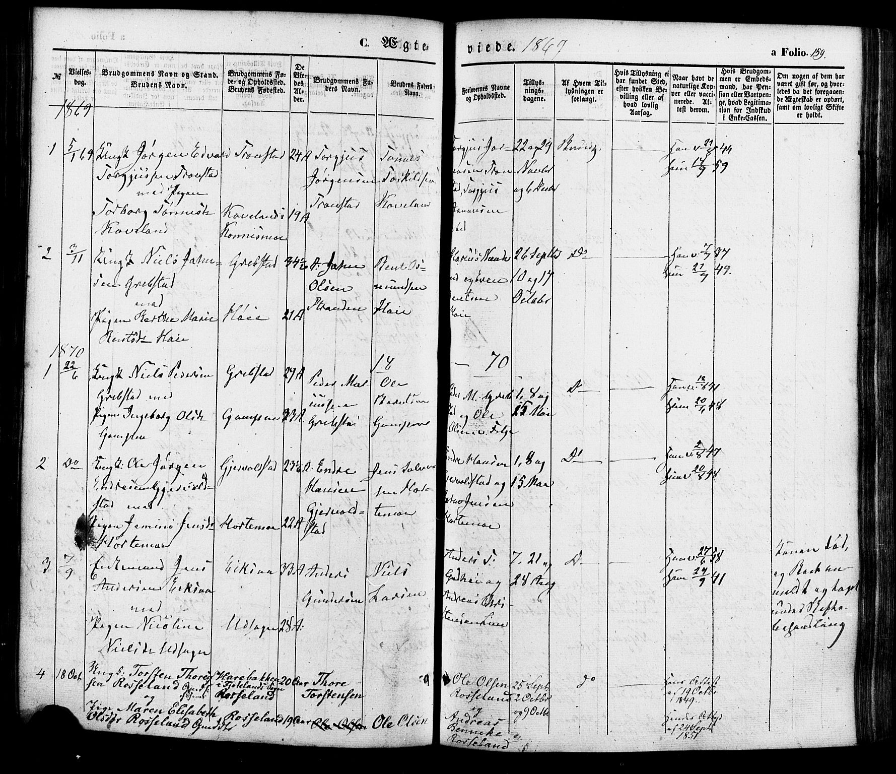 Søgne sokneprestkontor, SAK/1111-0037/F/Fa/Faa/L0002: Parish register (official) no. A 2, 1854-1882, p. 159