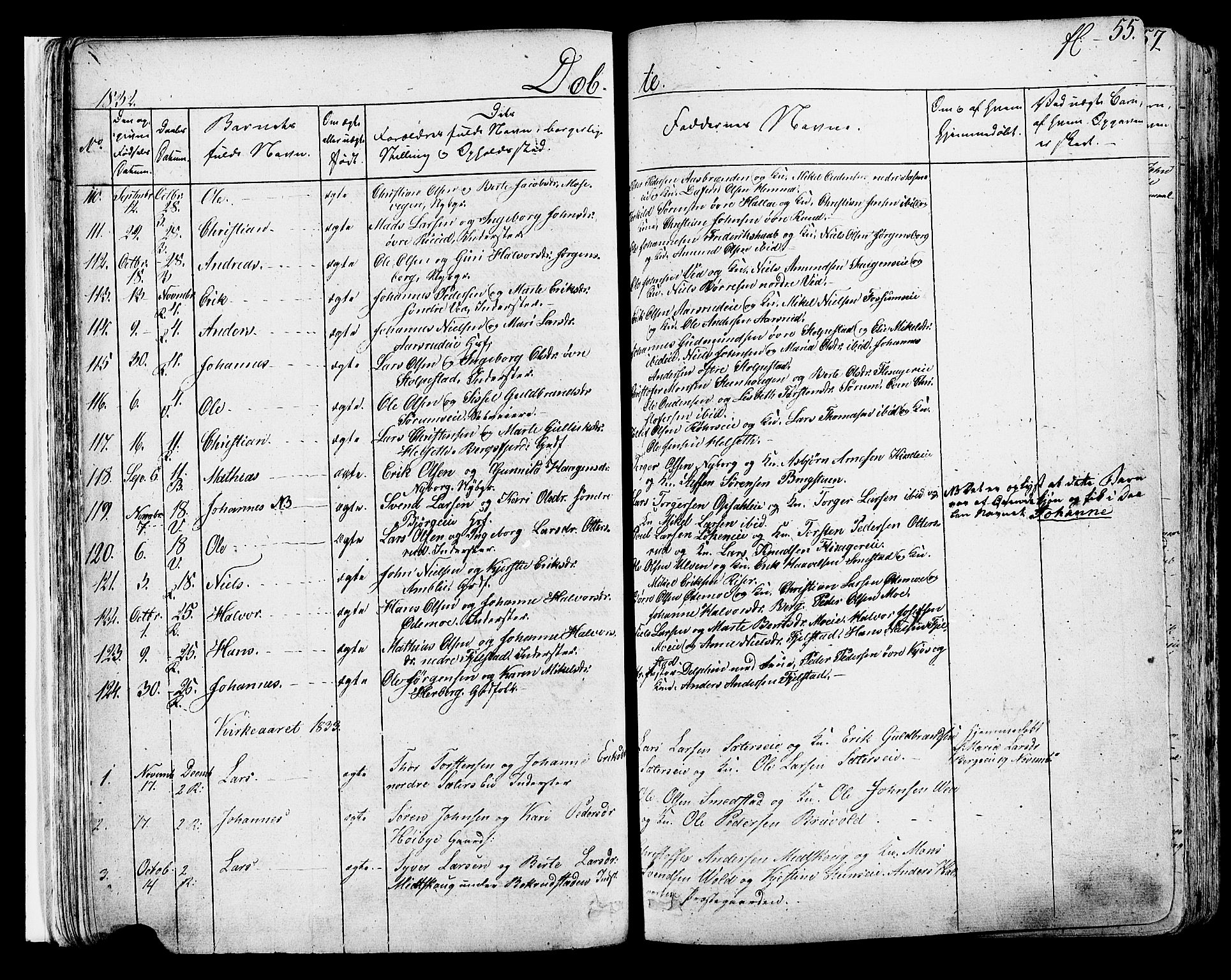 Ringsaker prestekontor, AV/SAH-PREST-014/K/Ka/L0007: Parish register (official) no. 7A, 1826-1837, p. 55