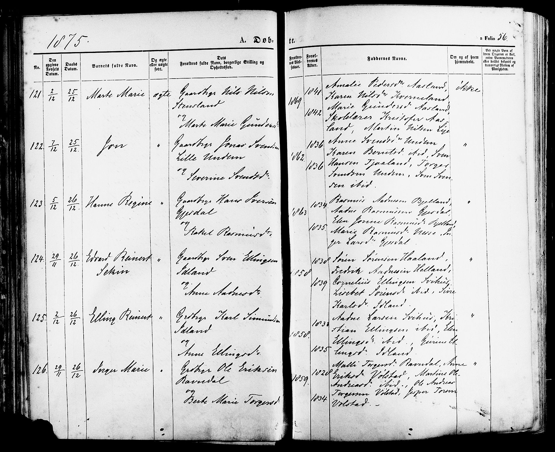 Lye sokneprestkontor, AV/SAST-A-101794/001/30BA/L0008: Parish register (official) no. A 7, 1872-1881, p. 56