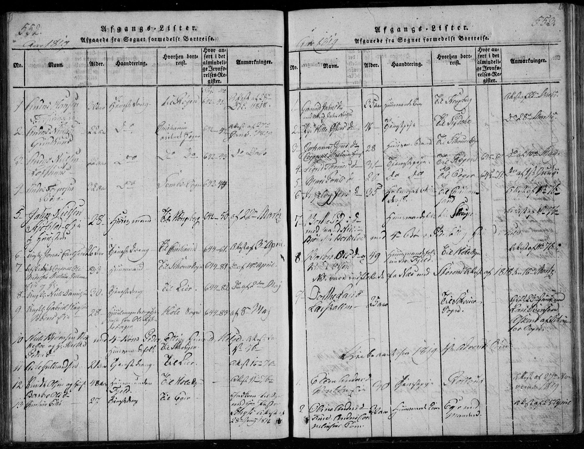 Modum kirkebøker, AV/SAKO-A-234/G/Ga/L0001: Parish register (copy) no. I 1, 1818-1824, p. 552-553