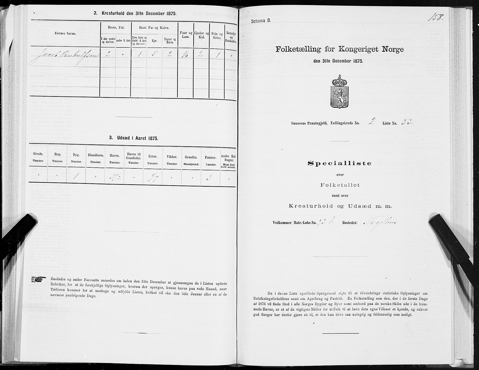 SAT, 1875 census for 1736P Snåsa, 1875, p. 1158