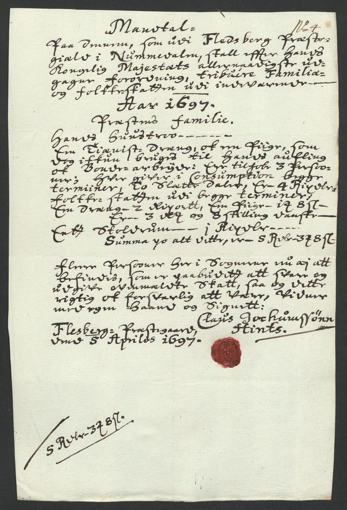 Rentekammeret inntil 1814, Reviderte regnskaper, Fogderegnskap, RA/EA-4092/R24/L1576: Fogderegnskap Numedal og Sandsvær, 1696-1697, p. 328