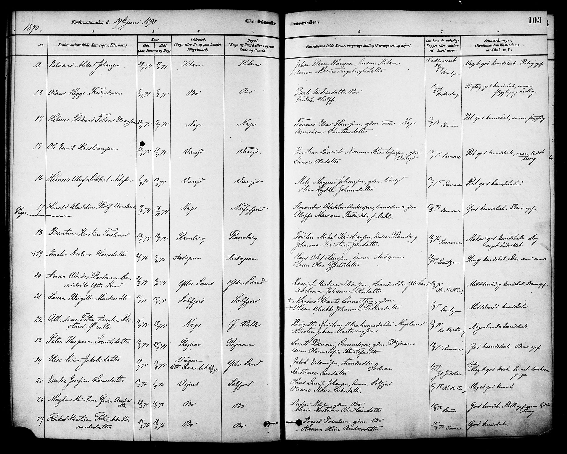 Ministerialprotokoller, klokkerbøker og fødselsregistre - Nordland, AV/SAT-A-1459/885/L1204: Parish register (official) no. 885A05, 1878-1892, p. 103