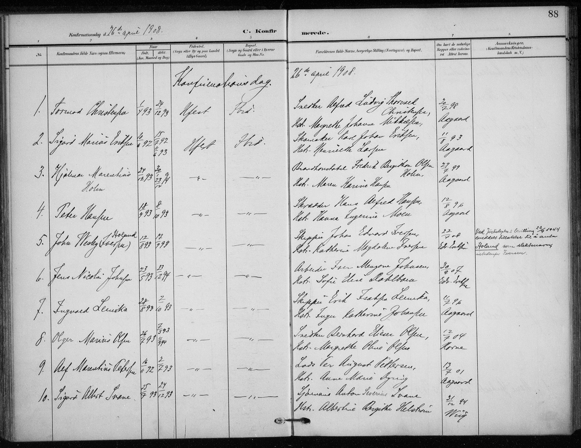 Hammerfest sokneprestkontor, SATØ/S-1347/H/Ha/L0014.kirke: Parish register (official) no. 14, 1906-1916, p. 88