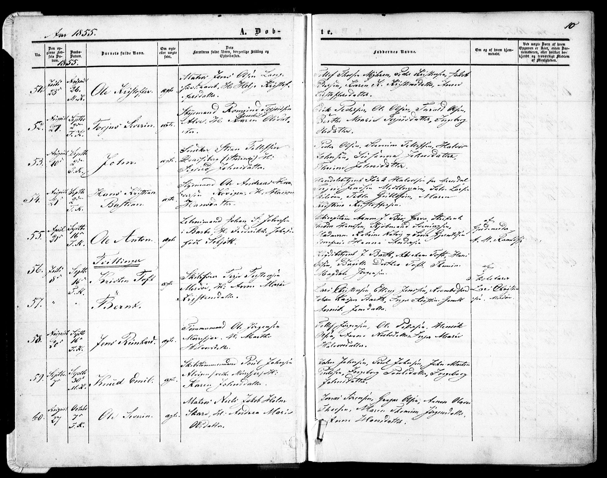 Tromøy sokneprestkontor, SAK/1111-0041/F/Fa/L0006: Parish register (official) no. A 6, 1855-1863, p. 10