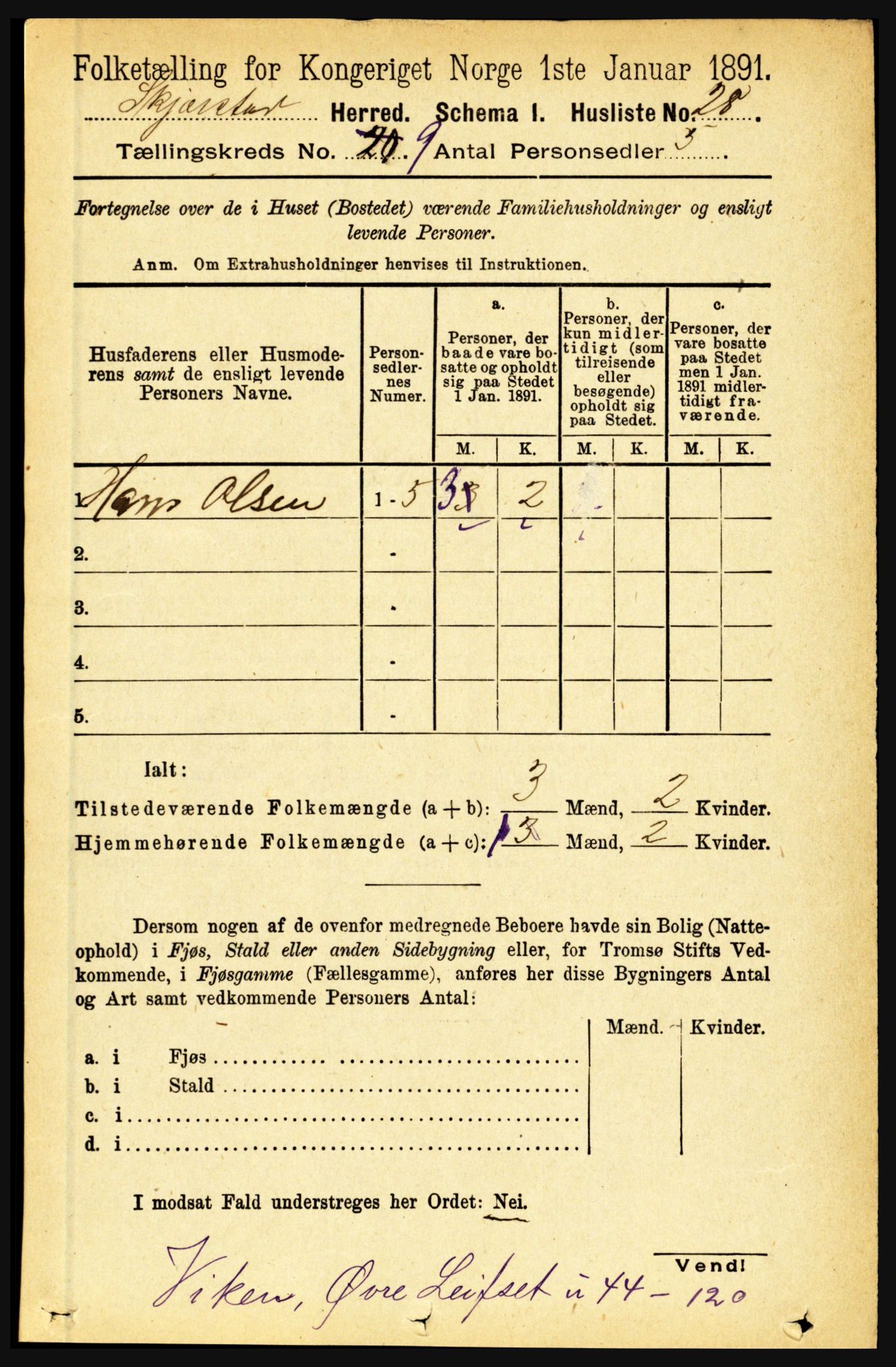 RA, 1891 census for 1842 Skjerstad, 1891, p. 3320