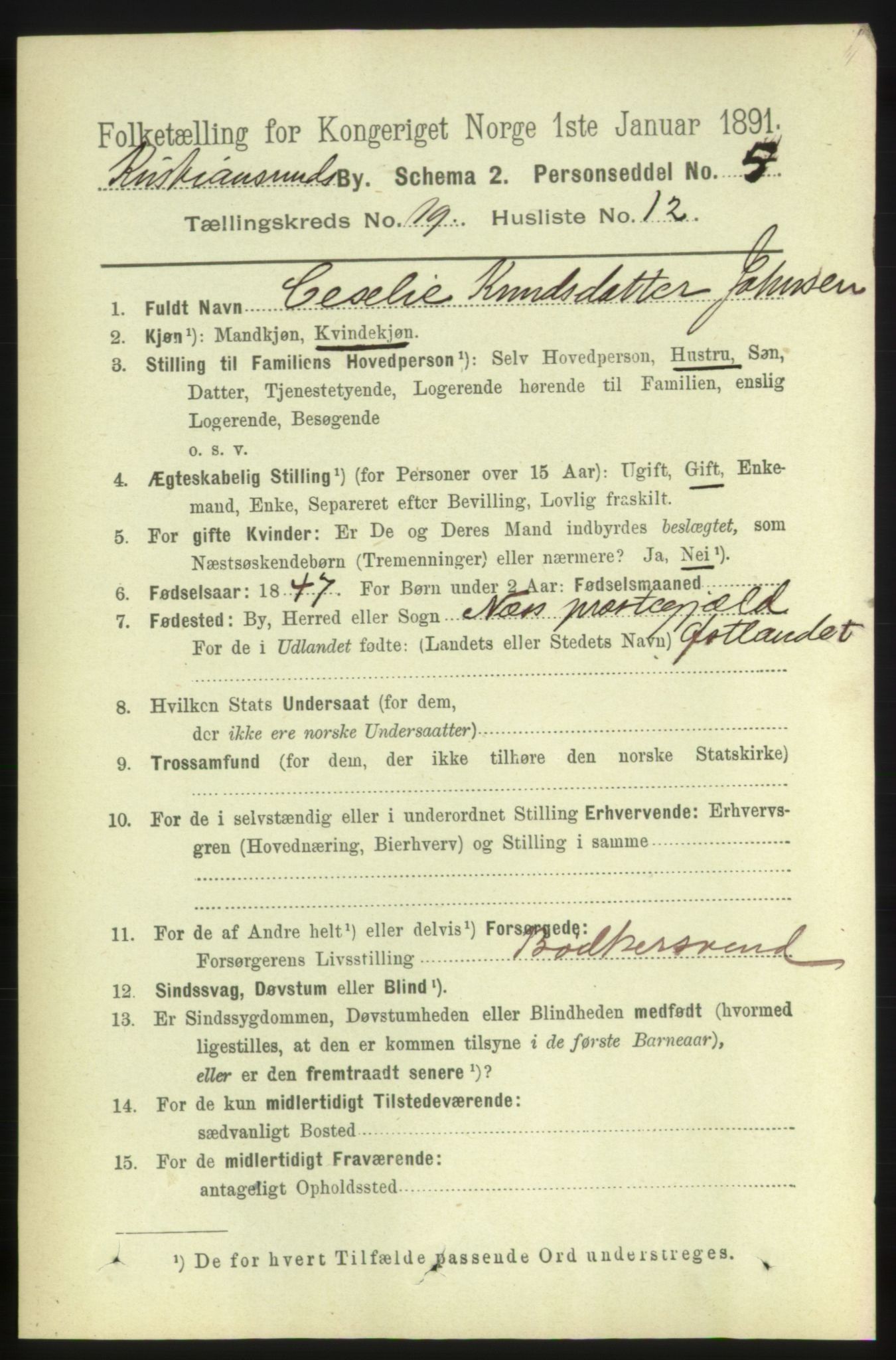 RA, 1891 census for 1503 Kristiansund, 1891, p. 12607