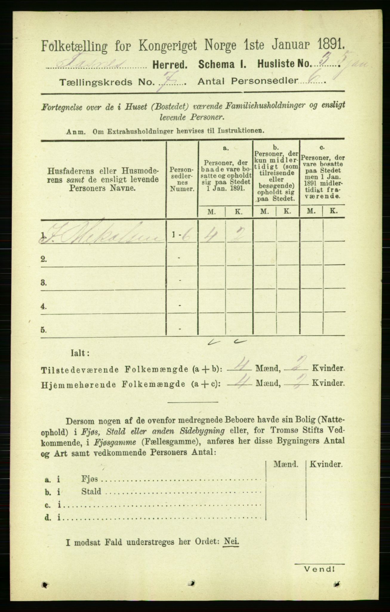 RA, 1891 census for 1748 Fosnes, 1891, p. 3038