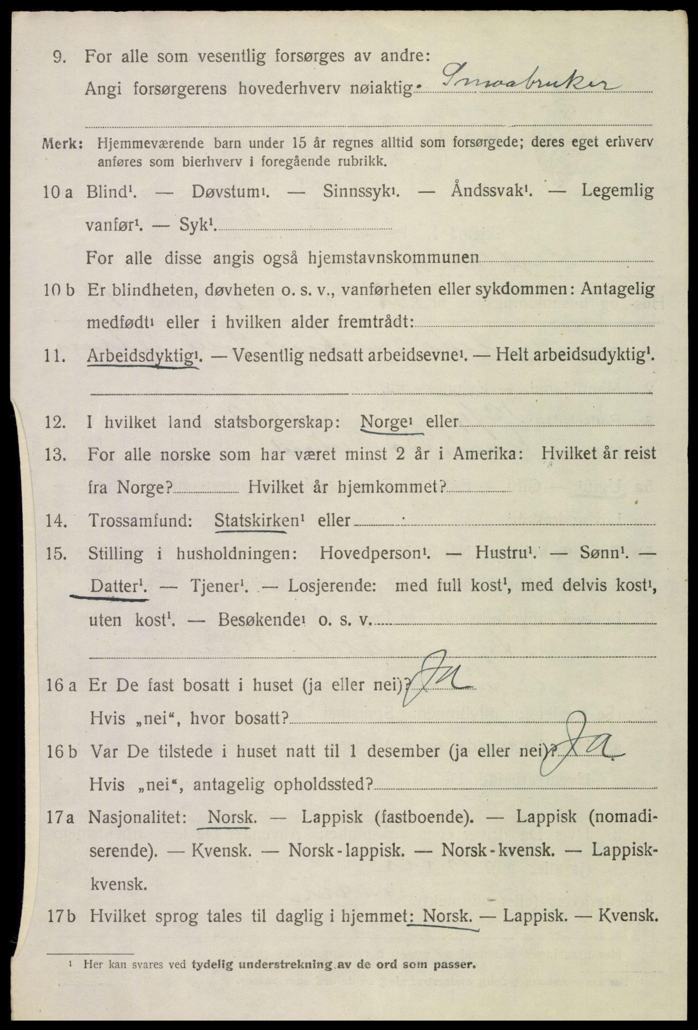 SAT, 1920 census for Sortland, 1920, p. 6221