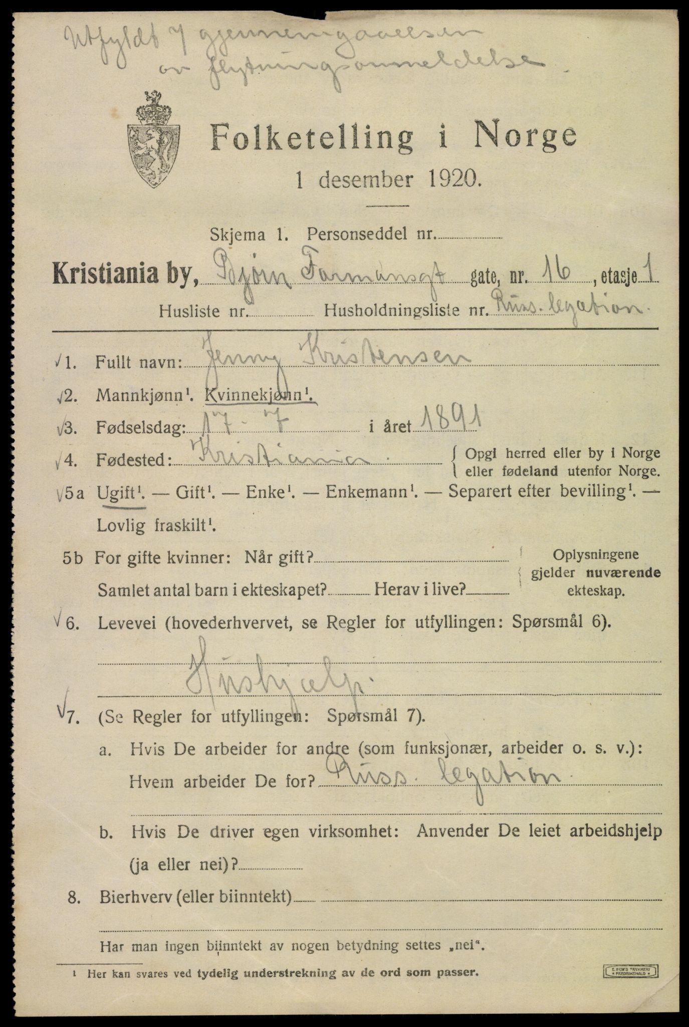 SAO, 1920 census for Kristiania, 1920, p. 163951