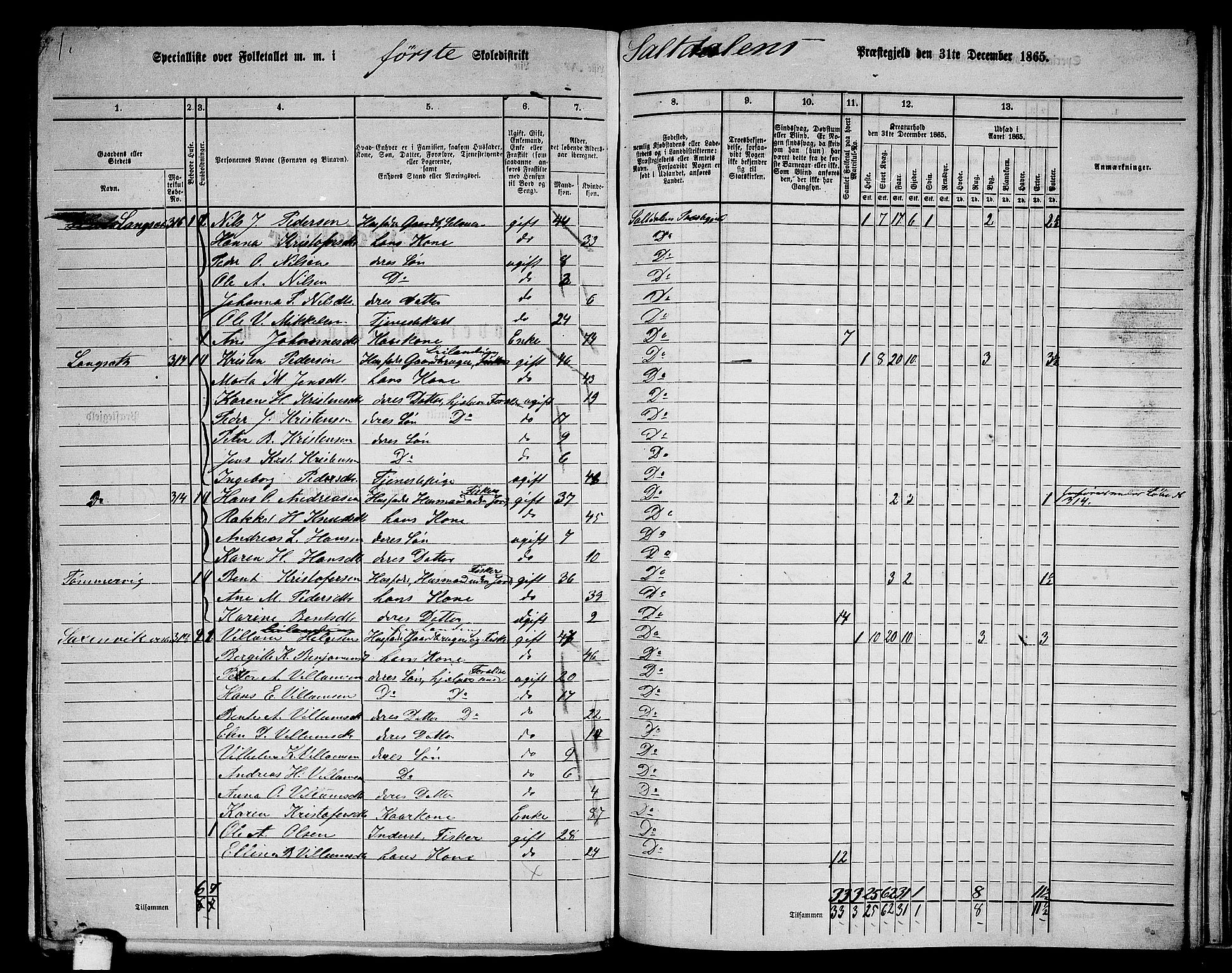 RA, 1865 census for Saltdal, 1865, p. 19