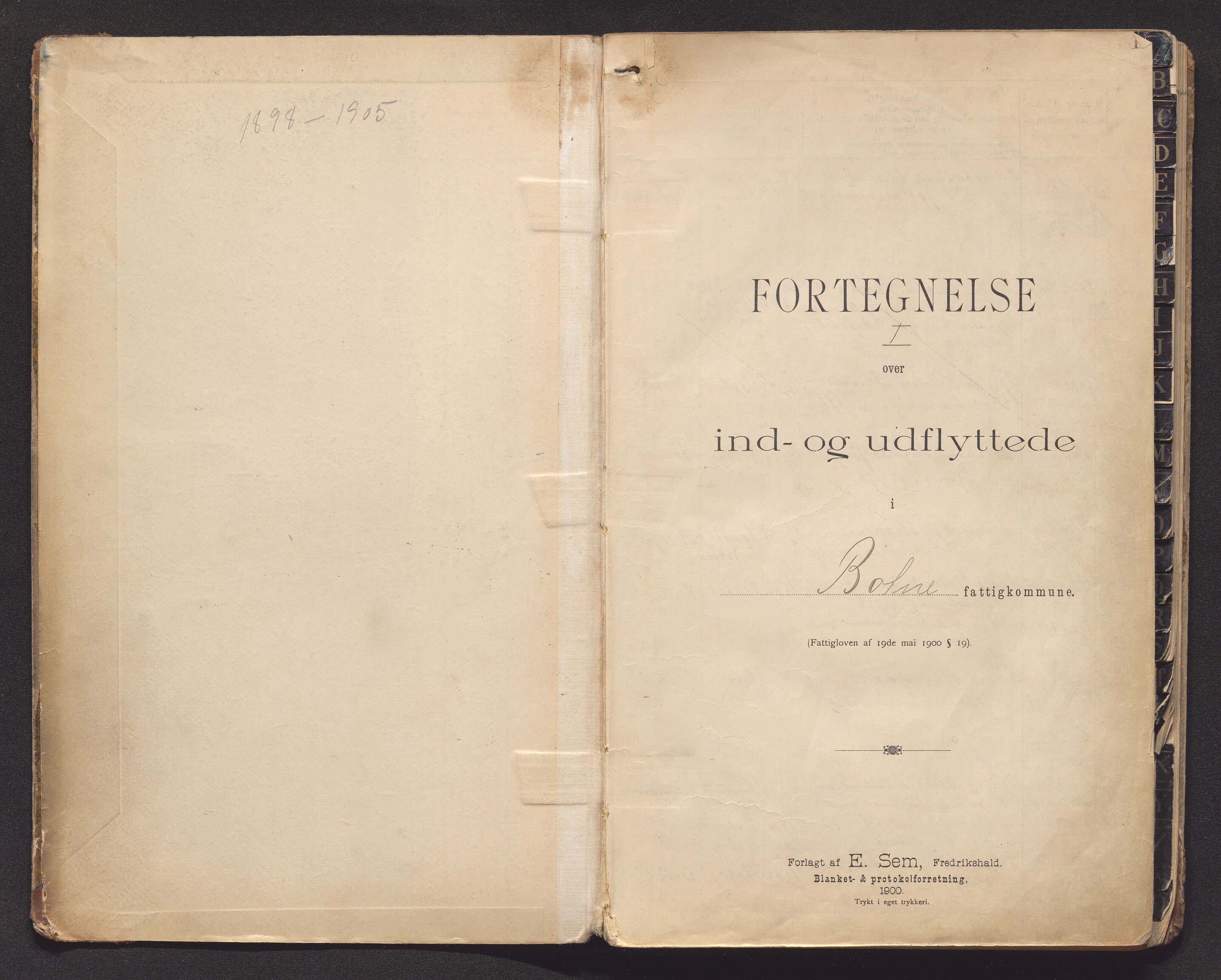 Botne lensmannskontor, SAKO/A-534/O/Oa/L0001: Protokoll over inn- og utflyttede, 1901-1905, p. 1a