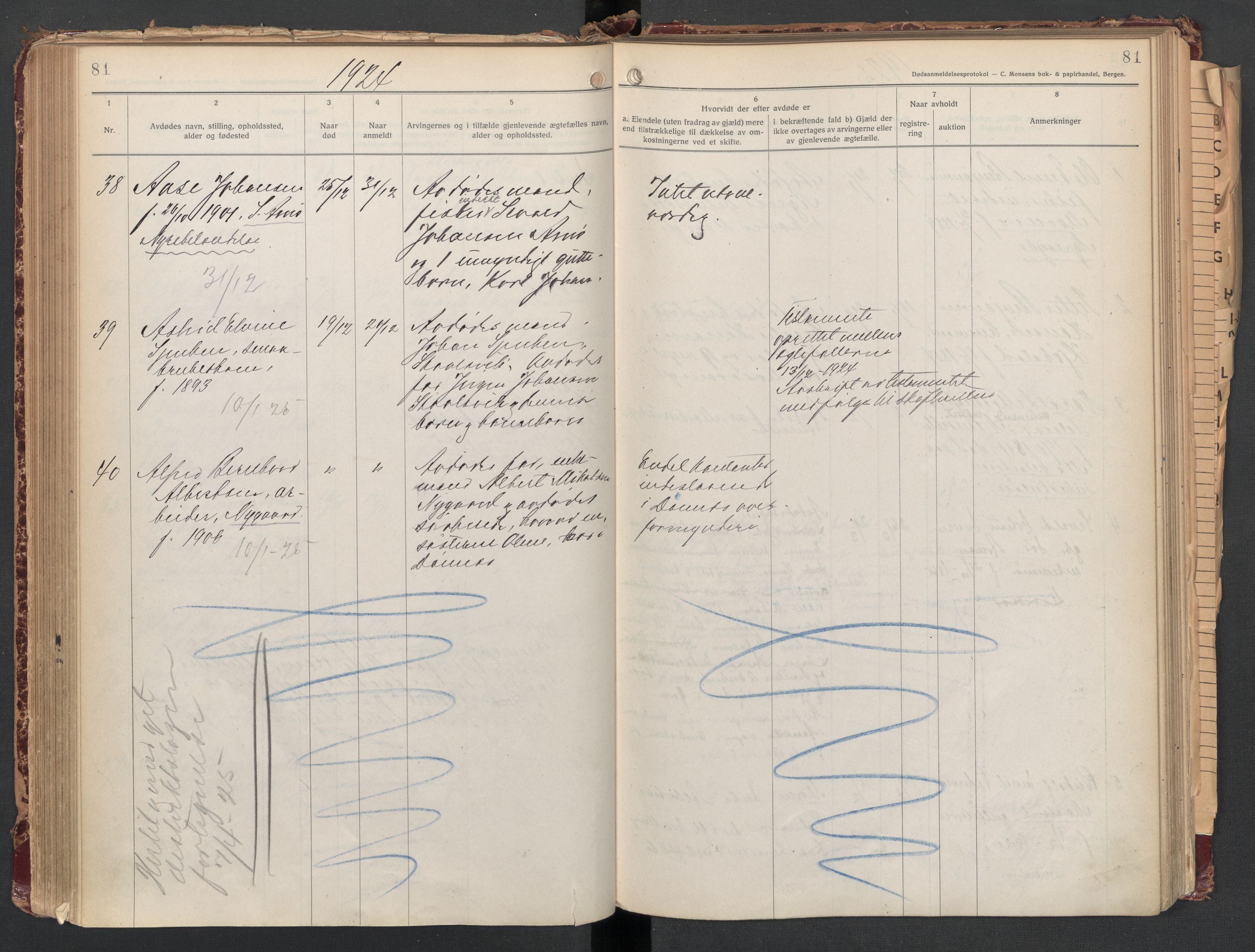 Gildeskål lensmannskontor, AV/SAT-A-4368/1/02/L0008: 2.01.08 - Dødsfallsprotokoll, 1917-1934, p. 81