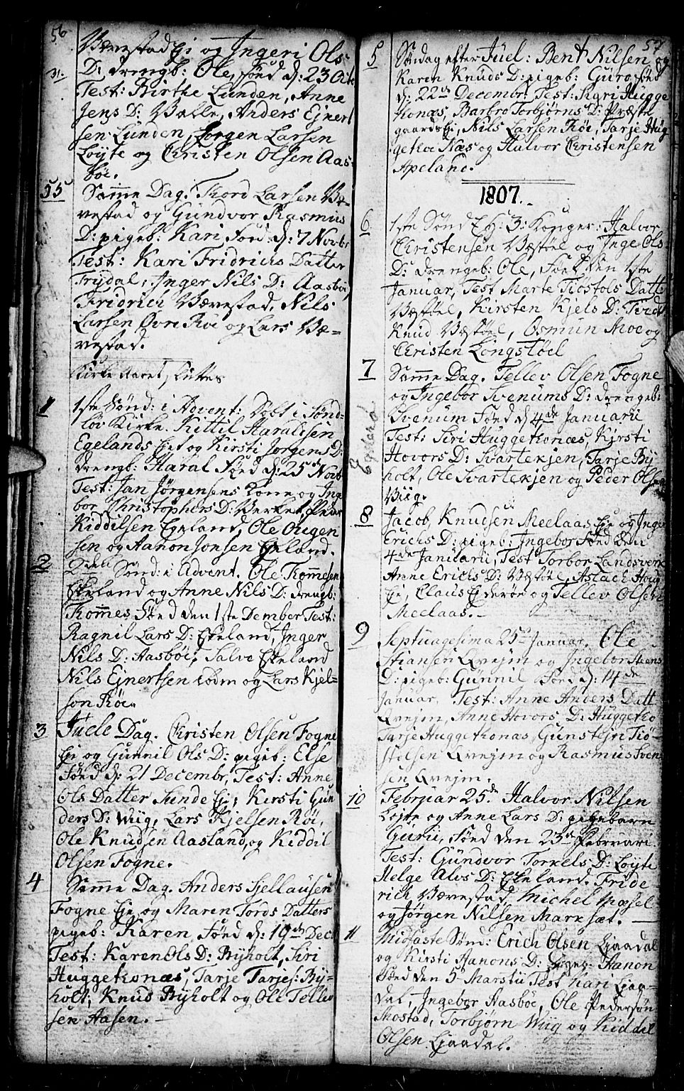 Gjerstad sokneprestkontor, SAK/1111-0014/F/Fb/Fba/L0001: Parish register (copy) no. B 1, 1797-1816, p. 56-57