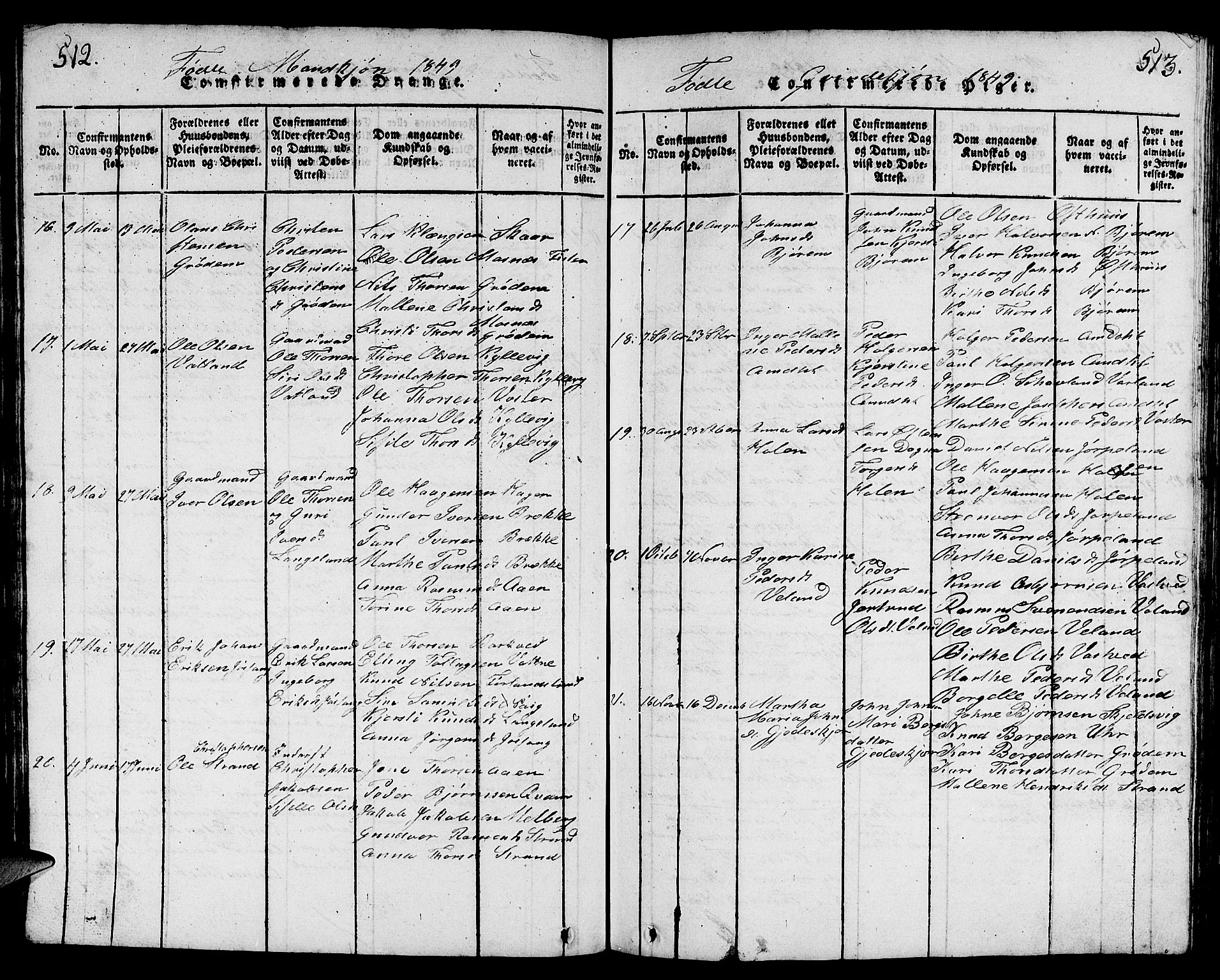 Strand sokneprestkontor, AV/SAST-A-101828/H/Ha/Hab/L0001: Parish register (copy) no. B 1, 1816-1854, p. 512-513