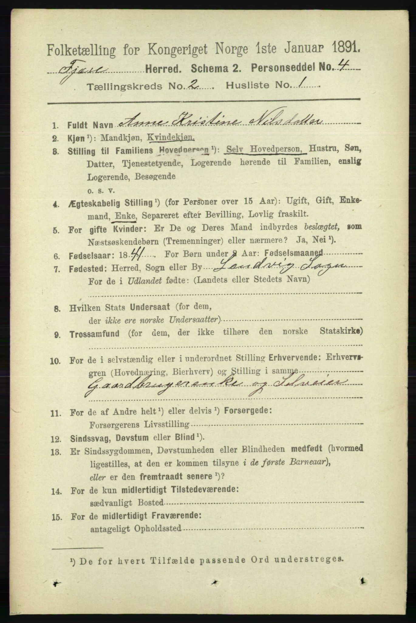 RA, 1891 census for 0923 Fjære, 1891, p. 741