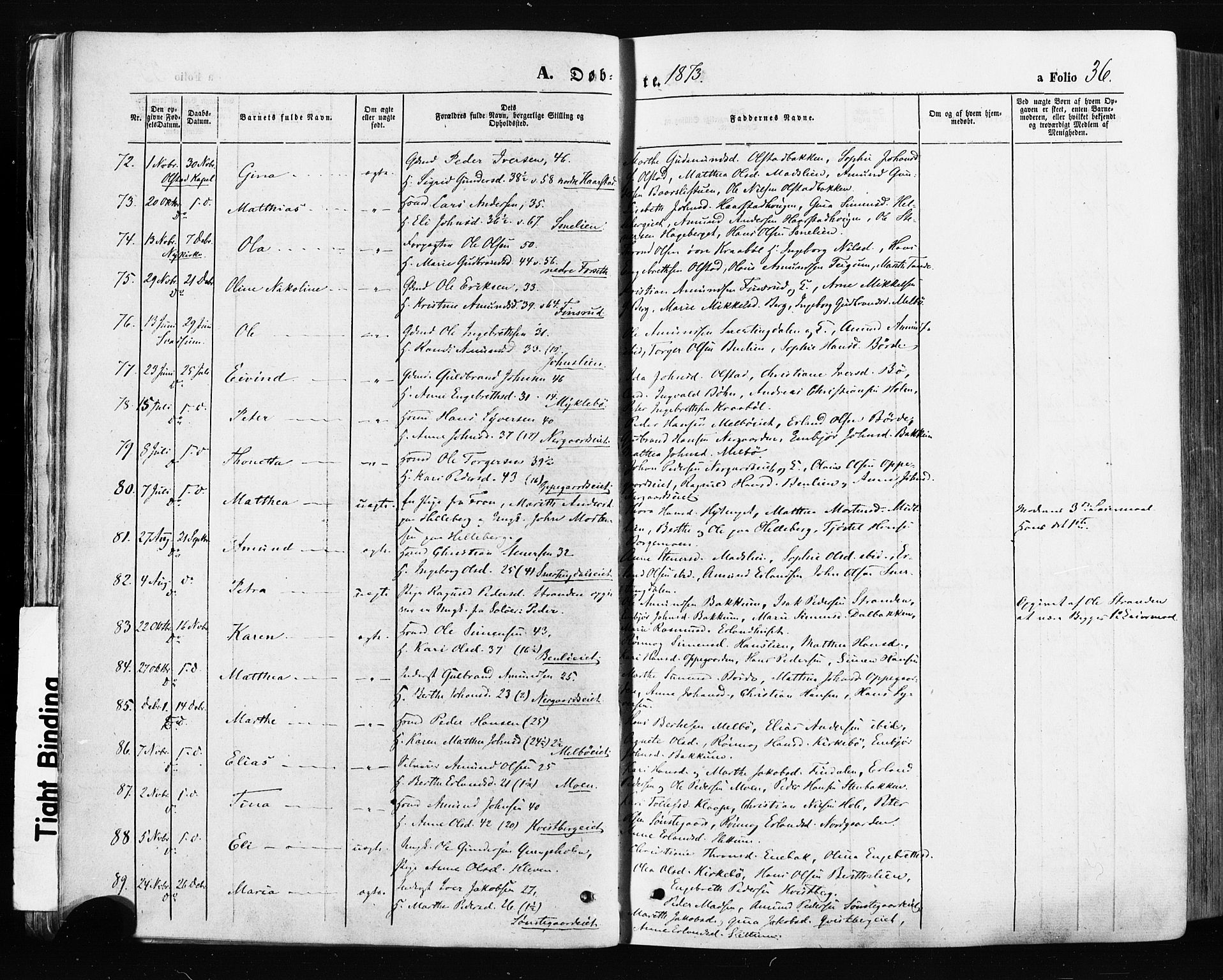 Gausdal prestekontor, SAH/PREST-090/H/Ha/Haa/L0010: Parish register (official) no. 10, 1867-1886, p. 36