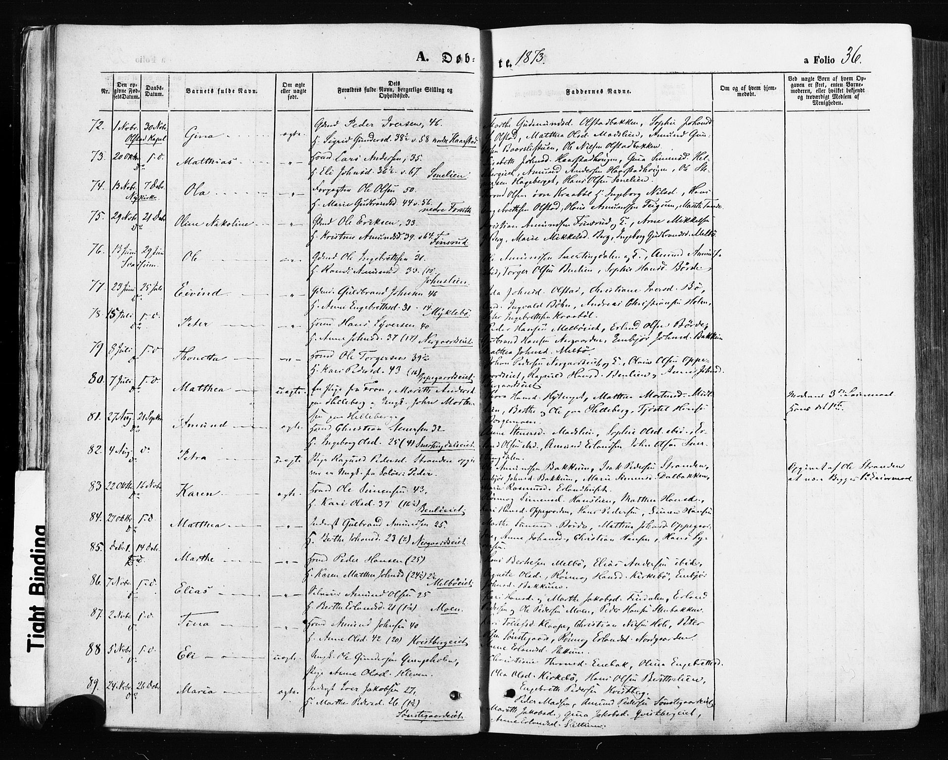 Gausdal prestekontor, AV/SAH-PREST-090/H/Ha/Haa/L0010: Parish register (official) no. 10, 1867-1886, p. 36