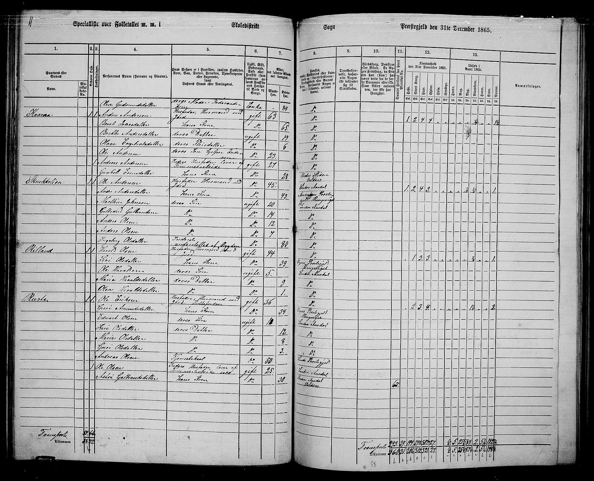 RA, 1865 census for Sør-Aurdal, 1865, p. 132