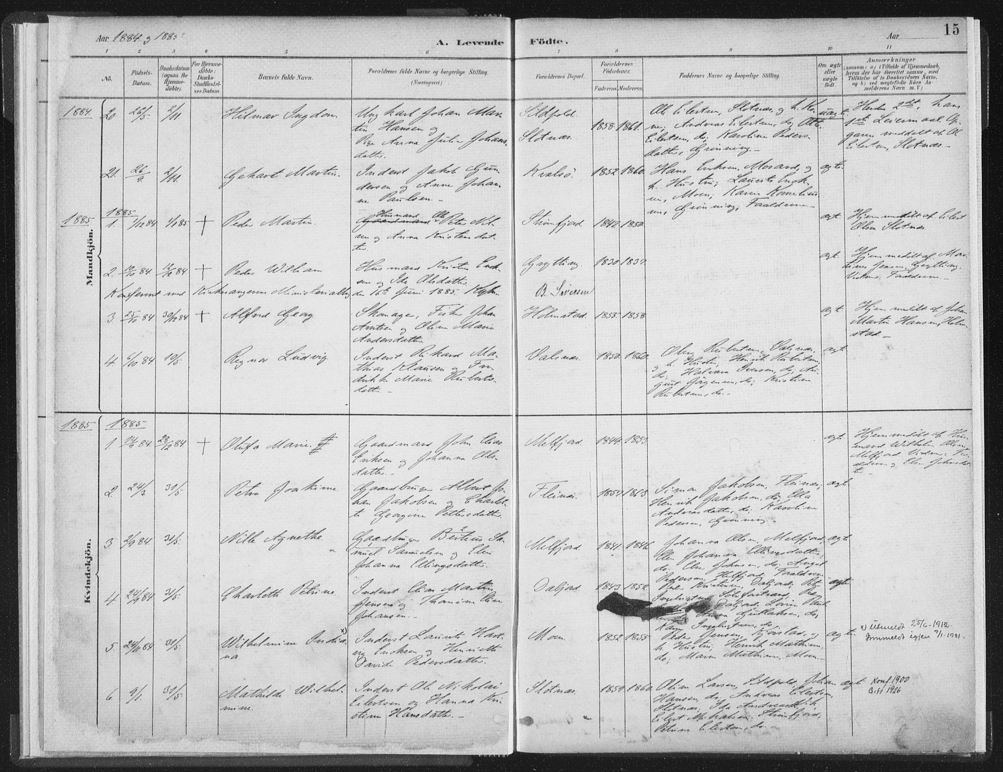 Ministerialprotokoller, klokkerbøker og fødselsregistre - Nordland, SAT/A-1459/890/L1286: Parish register (official) no. 890A01, 1882-1902, p. 15