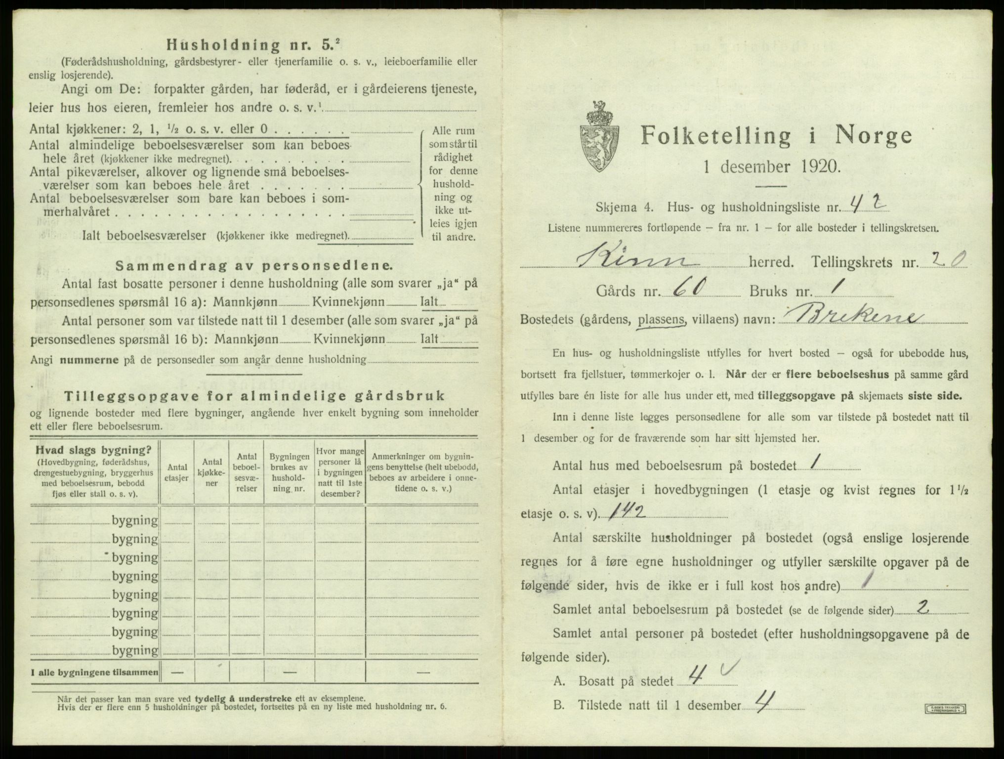 SAB, 1920 census for Kinn, 1920, p. 1065