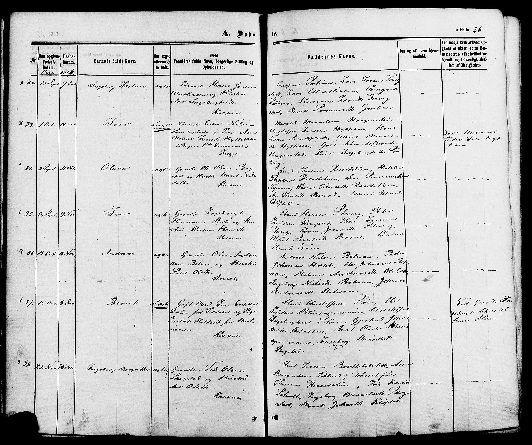 Kvikne prestekontor, AV/SAH-PREST-064/H/Ha/Haa/L0006: Parish register (official) no. 6, 1863-1886, p. 26