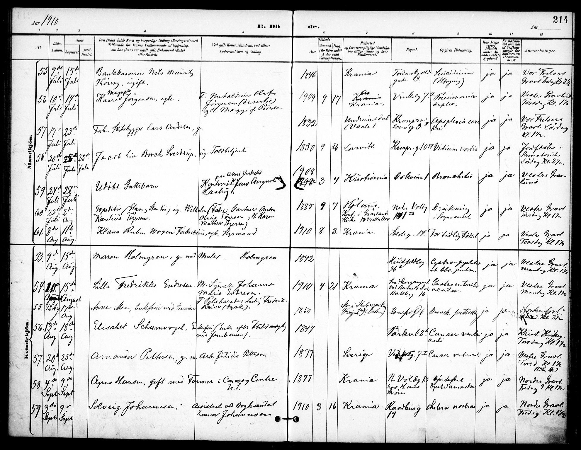 Johannes prestekontor Kirkebøker, AV/SAO-A-10852/F/Fa/L0008: Parish register (official) no. 8, 1897-1917, p. 214