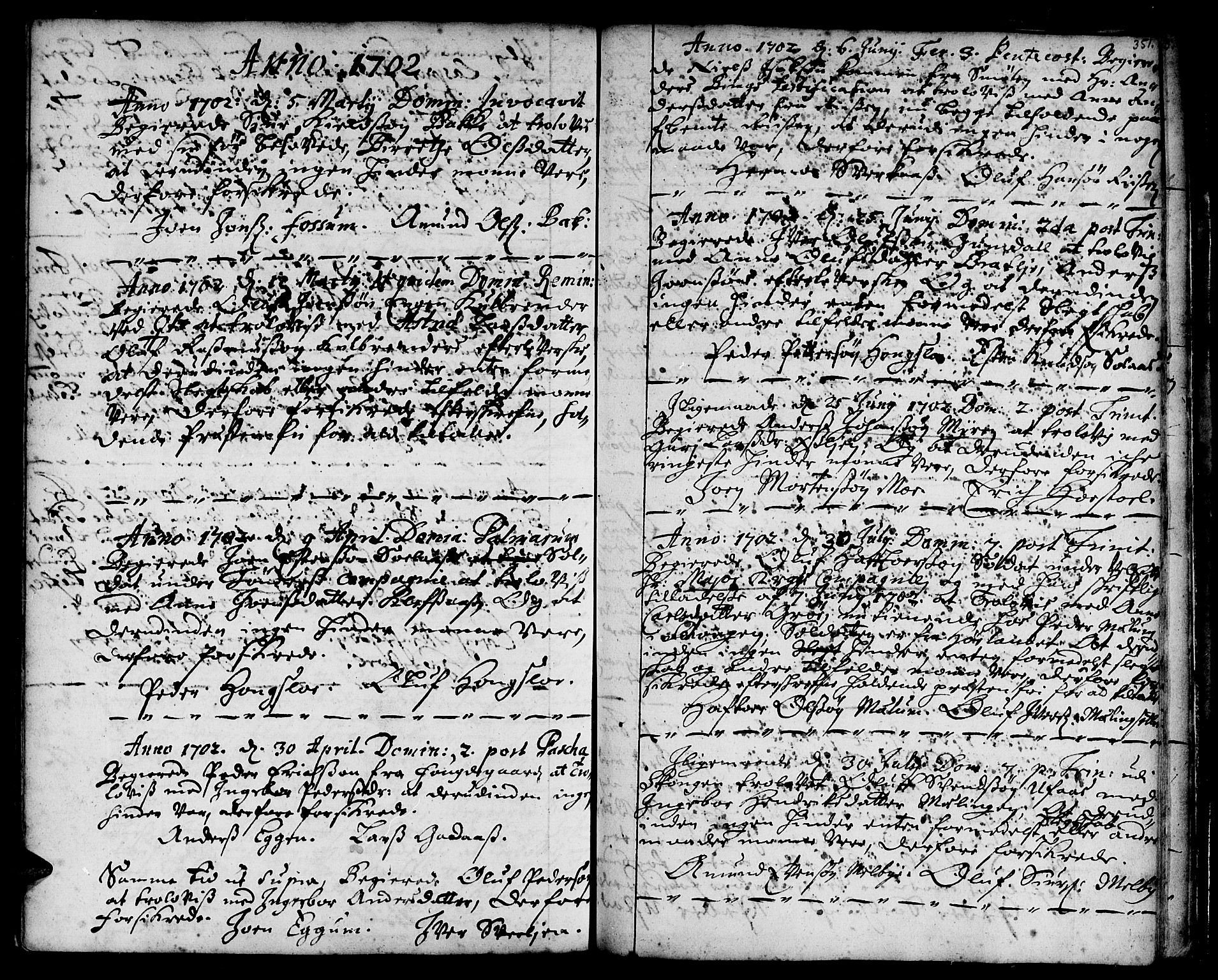 Ministerialprotokoller, klokkerbøker og fødselsregistre - Sør-Trøndelag, SAT/A-1456/668/L0801: Parish register (official) no. 668A01, 1695-1716, p. 350-351