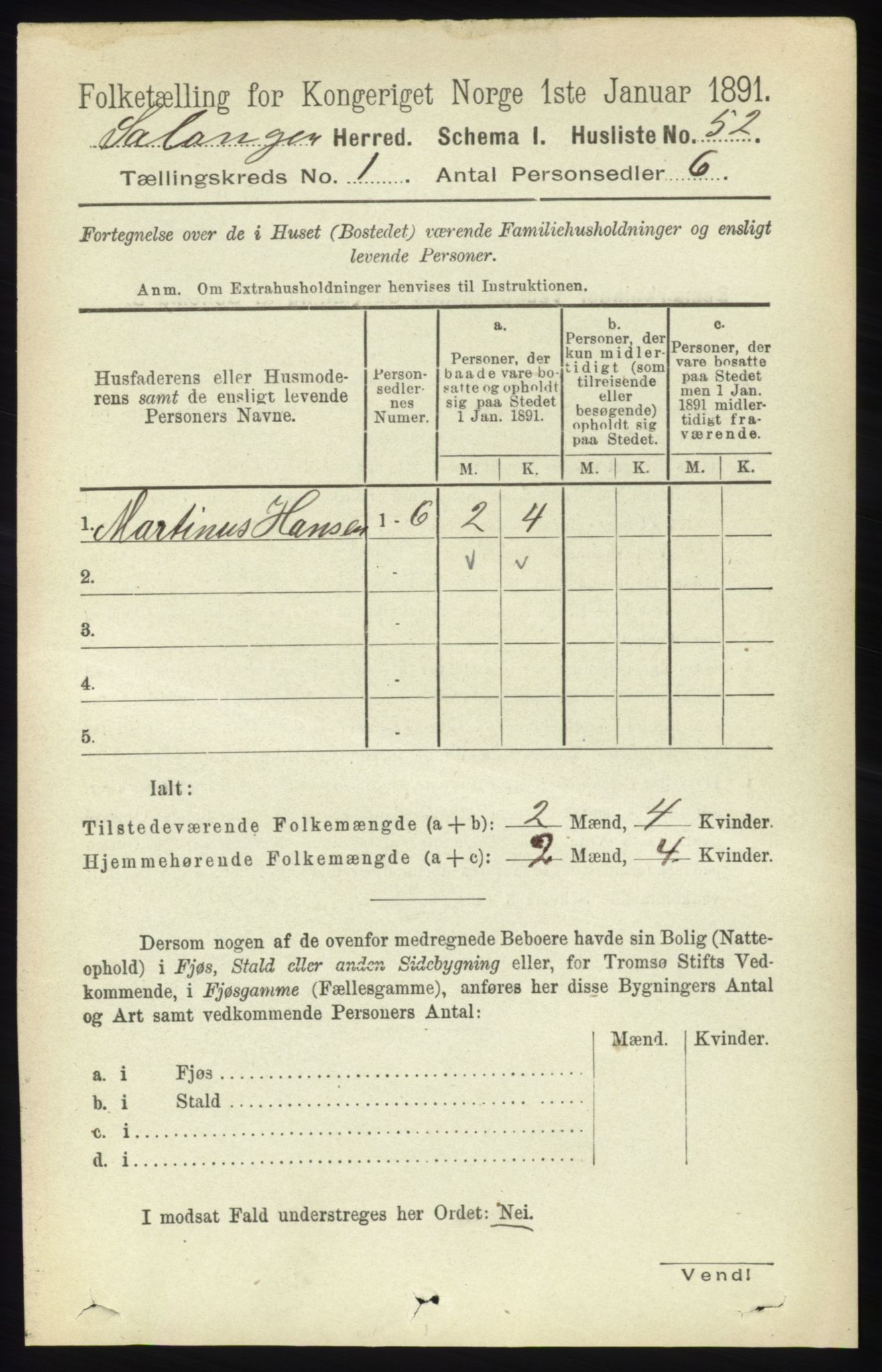 RA, 1891 census for 1921 Salangen, 1891, p. 65