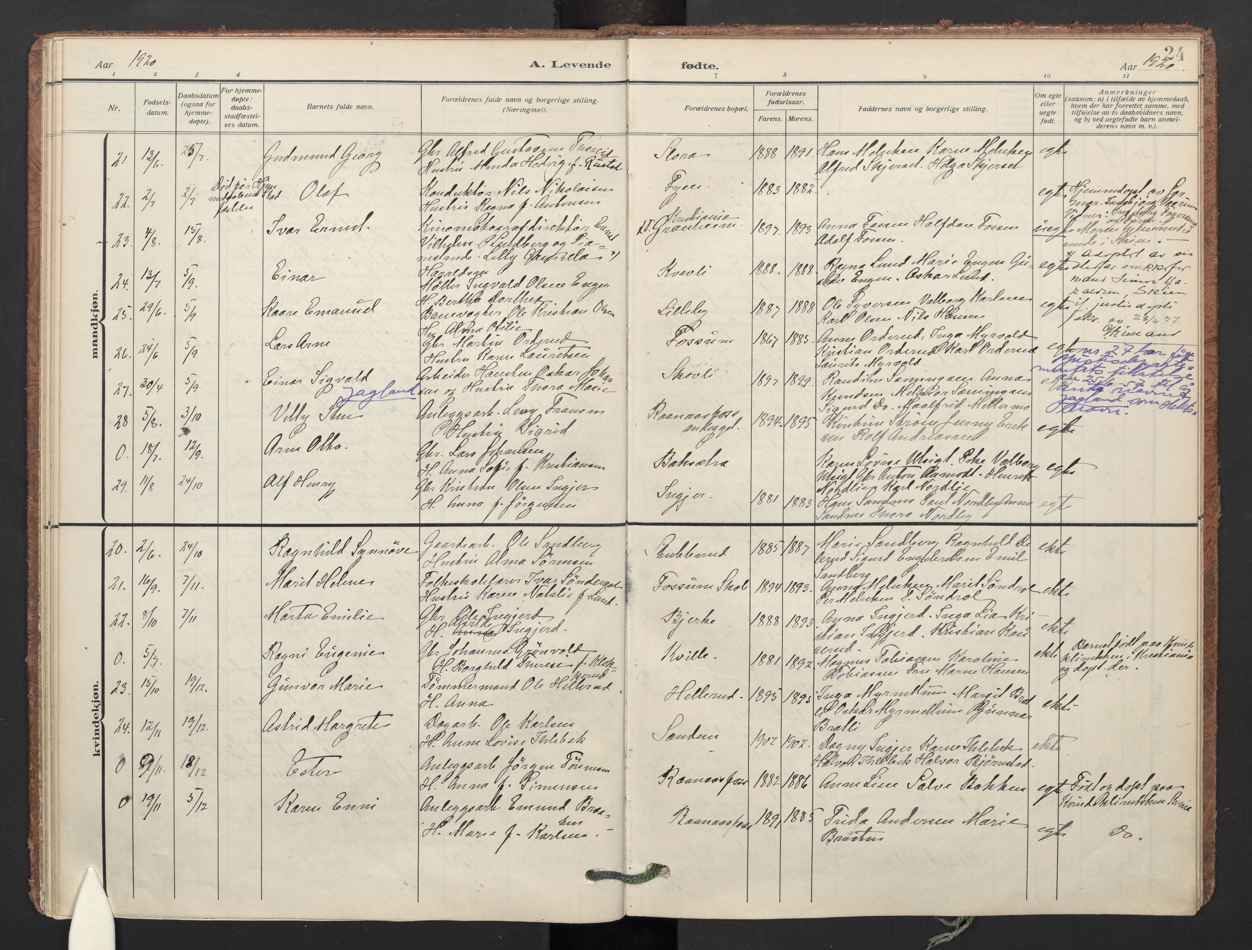 Aurskog prestekontor Kirkebøker, SAO/A-10304a/F/Fb: Parish register (official) no. II 4, 1912-1927, p. 24