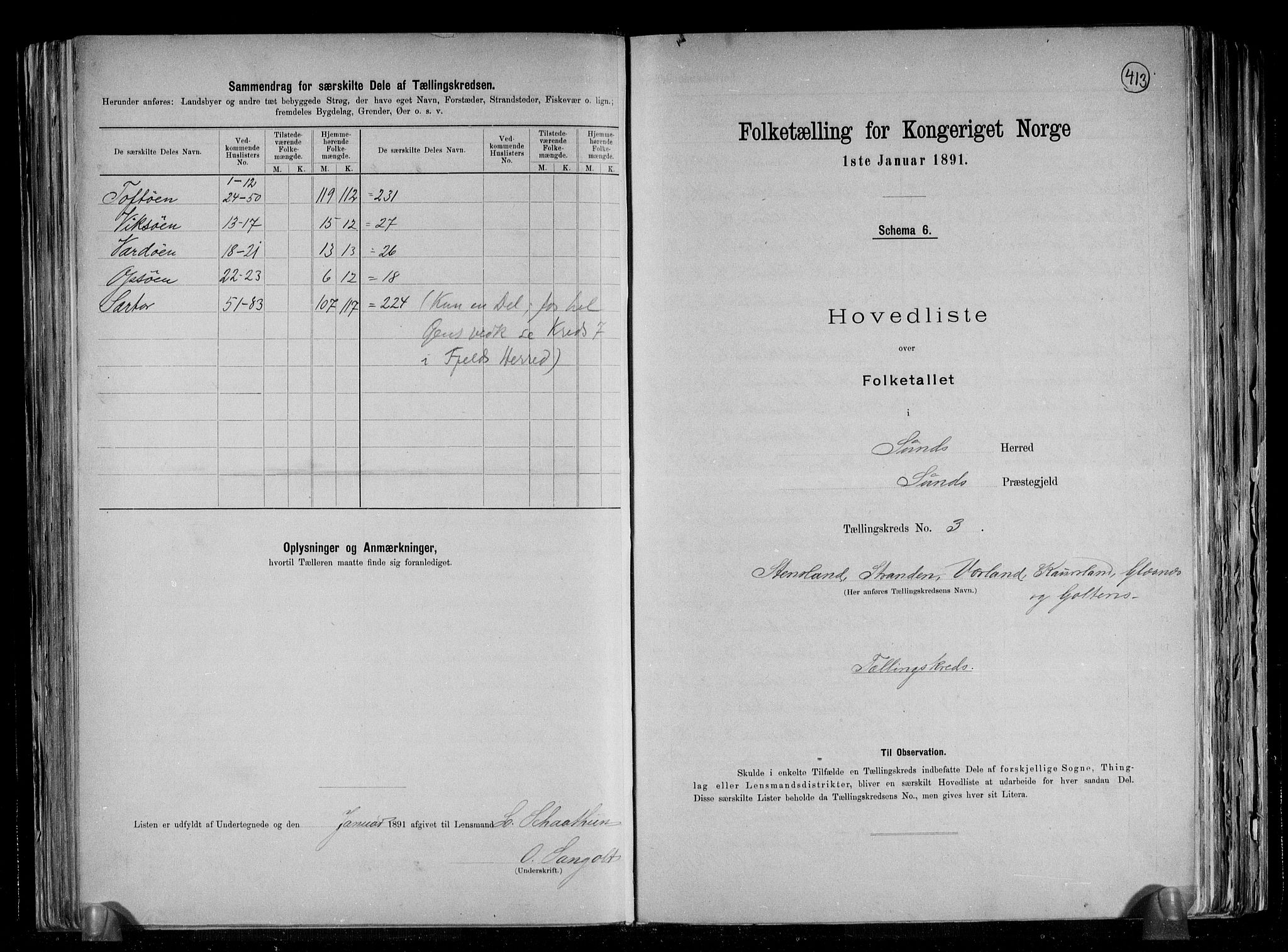 RA, 1891 census for 1245 Sund, 1891, p. 9