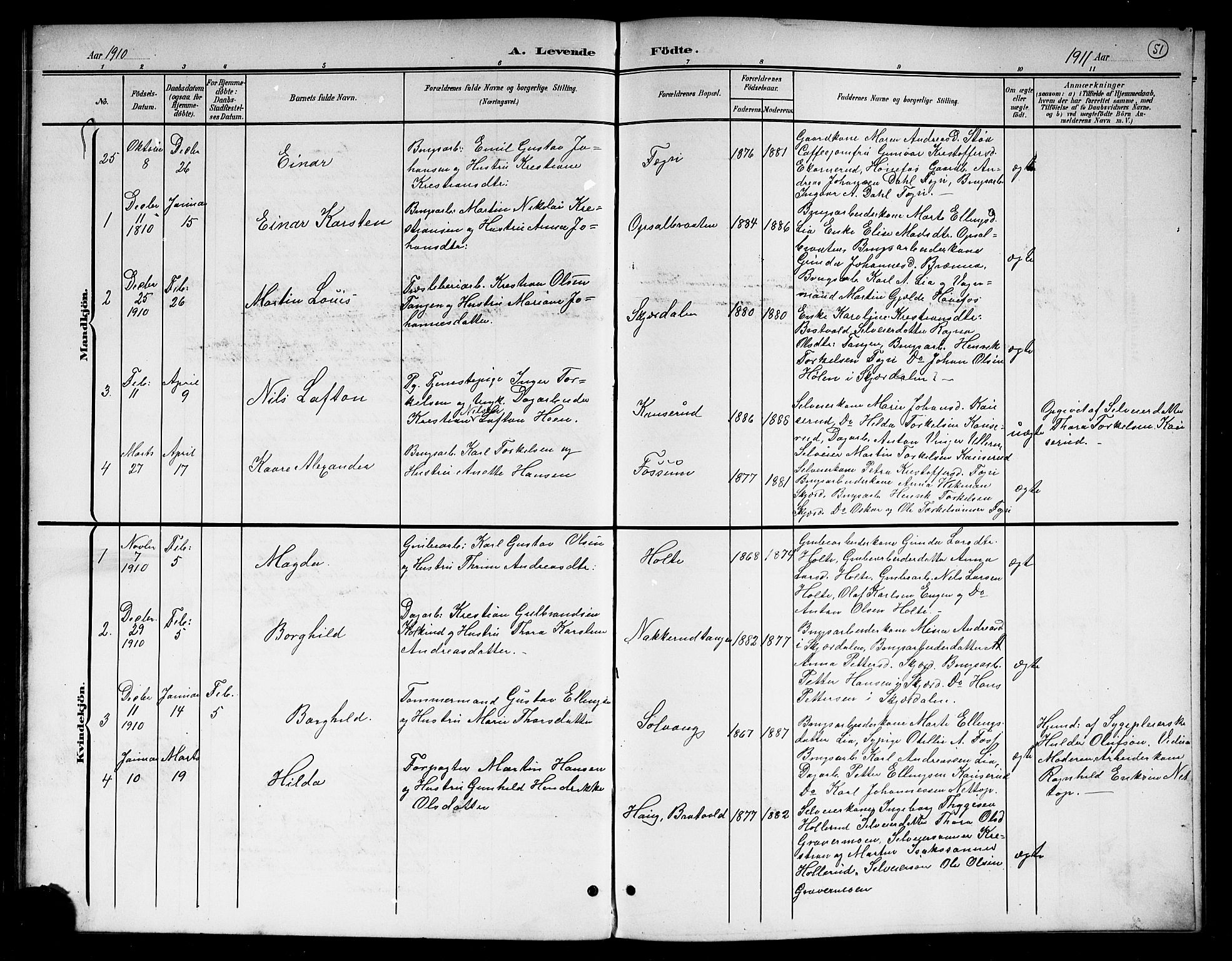 Hole kirkebøker, SAKO/A-228/G/Gb/L0004: Parish register (copy) no. II 4, 1901-1916, p. 51