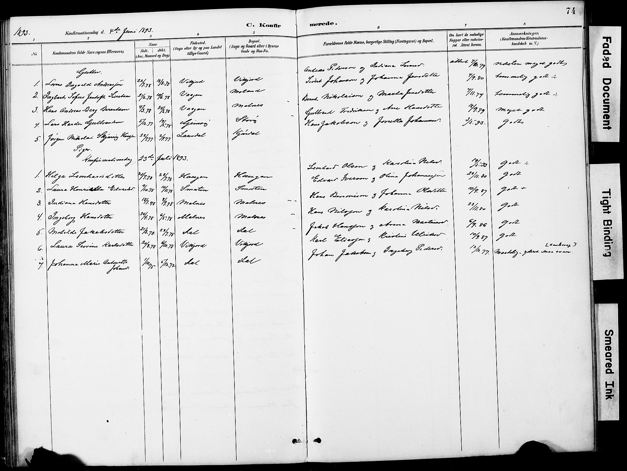 Ministerialprotokoller, klokkerbøker og fødselsregistre - Nordland, AV/SAT-A-1459/884/L1197: Parish register (copy) no. 884C03, 1888-1926, p. 74